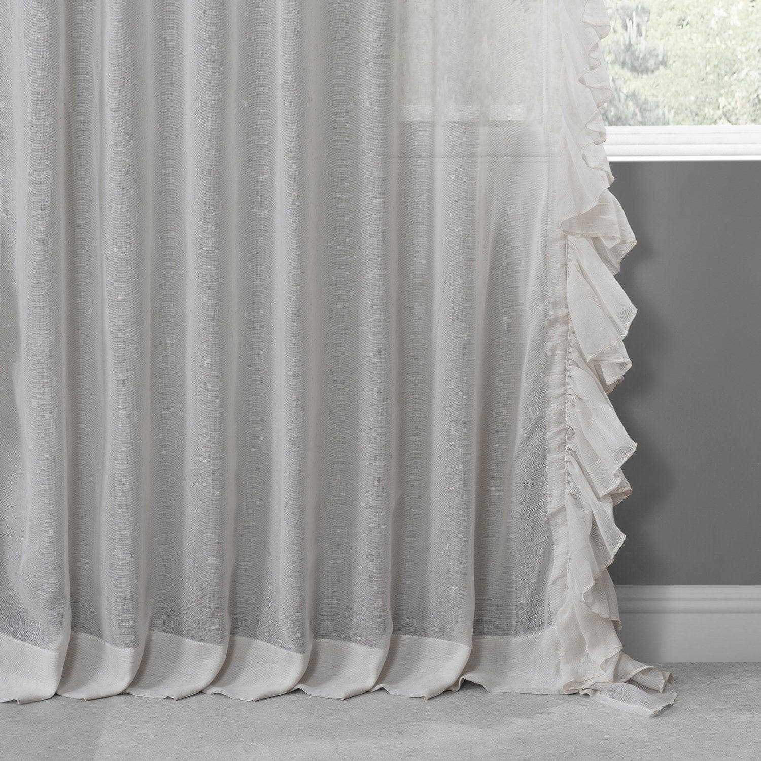 Gardenia Ruffled Faux Linen Sheer Curtains - Elegant Window Treatment for Living Room, Bedroom & Nursery - Light Filtering & Privacy Sheer Panels