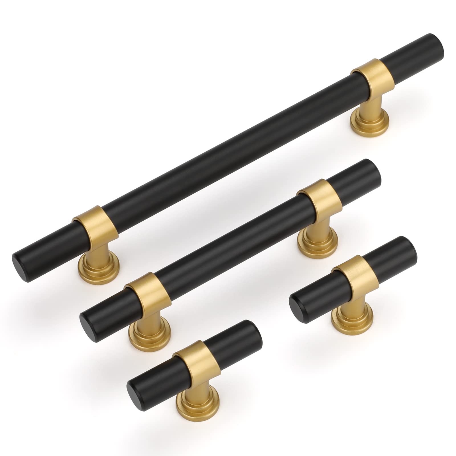 Black & Gold Cabinet Pulls 5 Inch - Modern Zinc Alloy Handles for Kitchen, Bathroom & Dresser