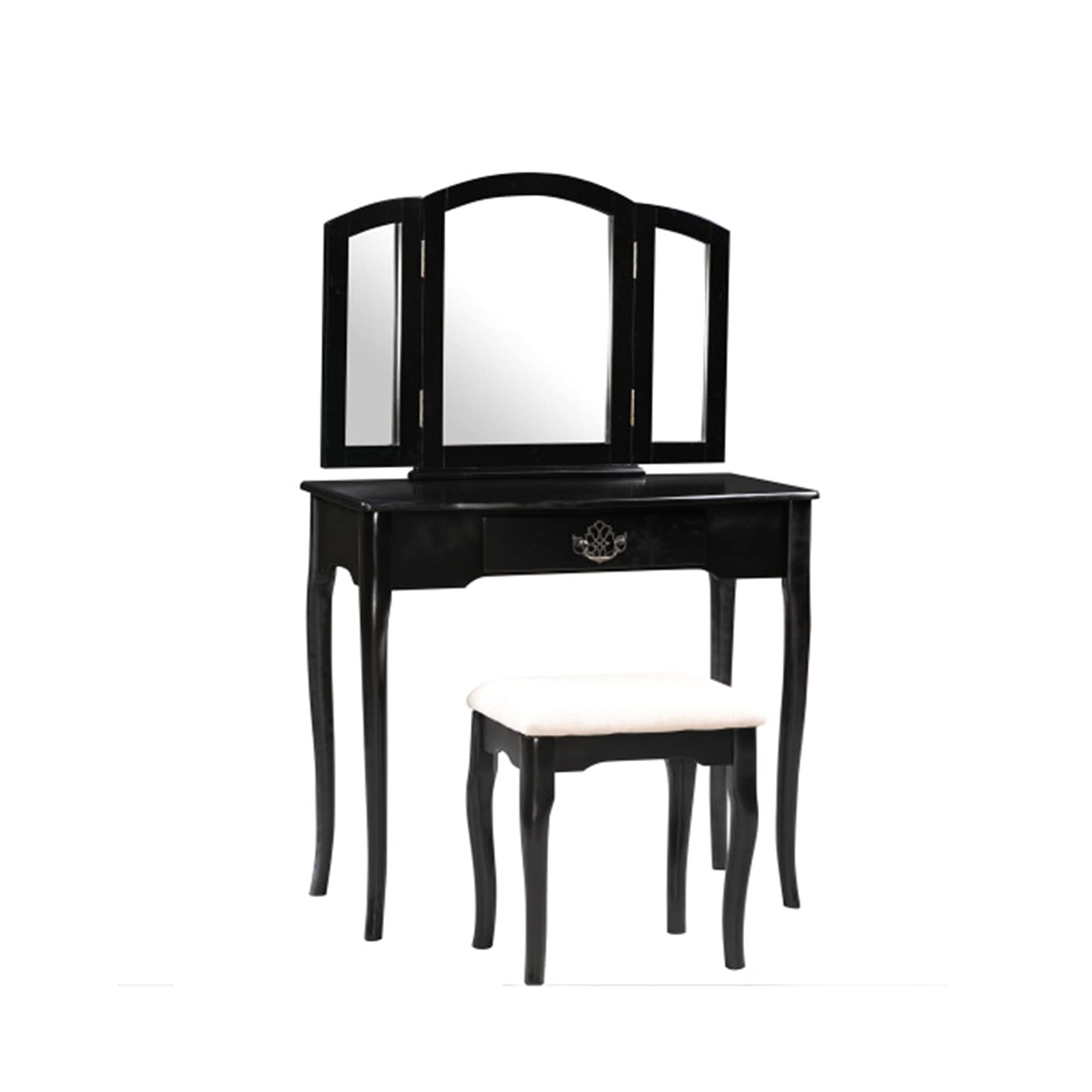 Adjustable Brightness Vanity Mirror with Cushioned Stool - 3-Piece Dressing Table Set with Free Makeup Organizer | Perfect for Bedroom Makeup, Skincare & Hair Styling Station