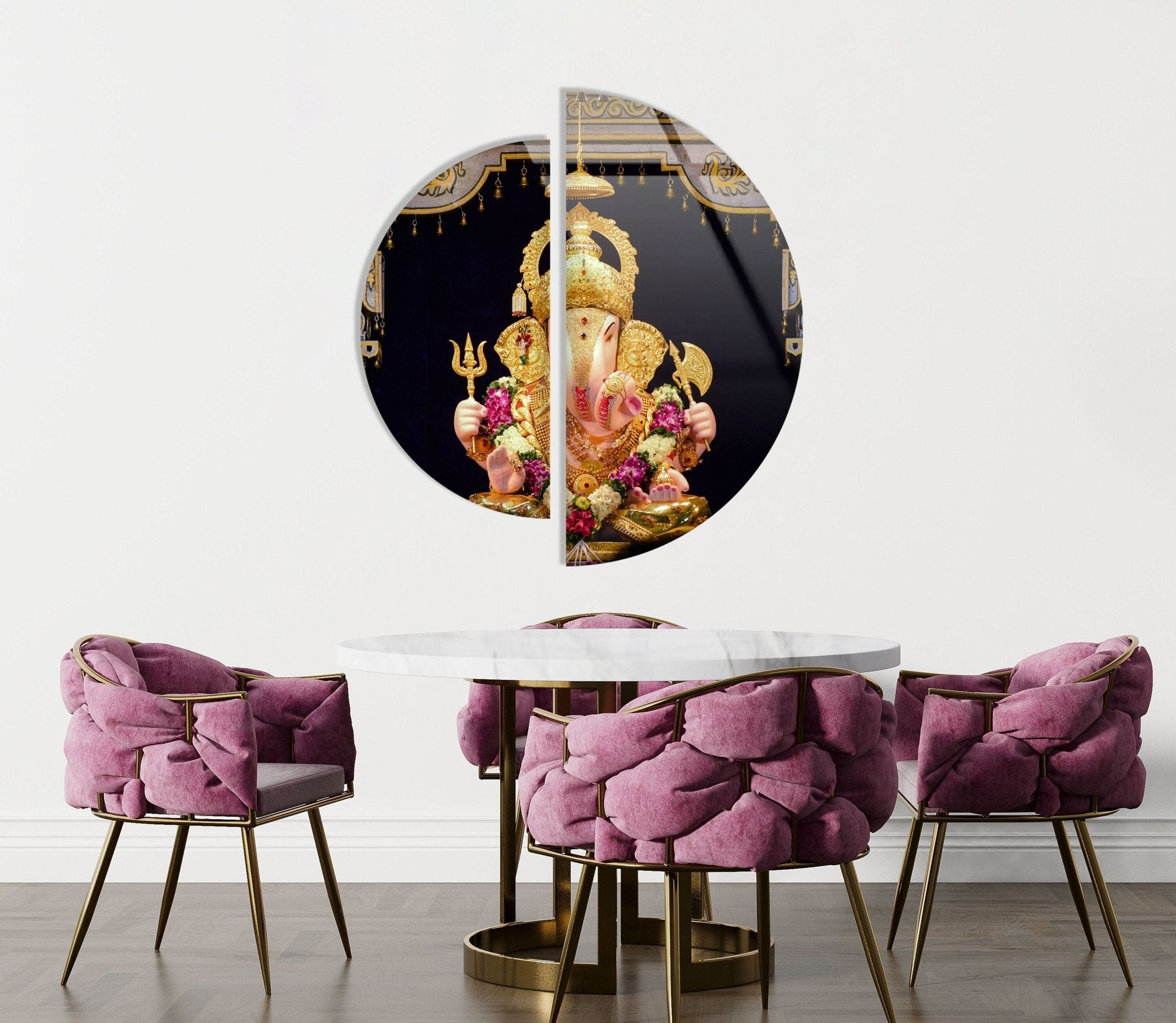 2 Piece Hindu God Ganesha Statue Glass Wall Art Decor for Home & Office - Elegant Religious Wall Hanging for Pooja Room, Meditation Space, and Spiritual Gift