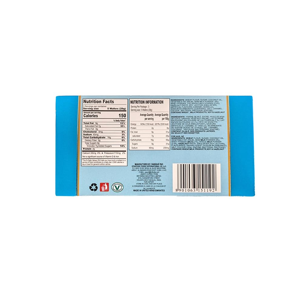 Britannia Caramel Cream Wafers 2.28oz - Crunchy Healthy Snacks for Breakfast & Tea Time