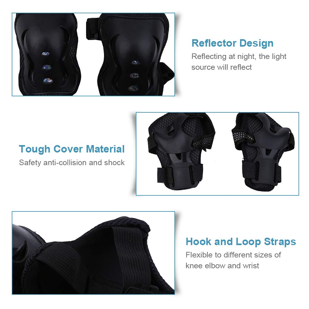 VGEBY Kids Protective Gear Set - Knee Pads, Elbow Pads & Wrist Guards for Skateboarding, Cycling & Scooter Riding (Black) - Outdoor Safety Equipment for Boys & Girls - Perfect for Skate Parks, Bike Trails & Playground Adventures