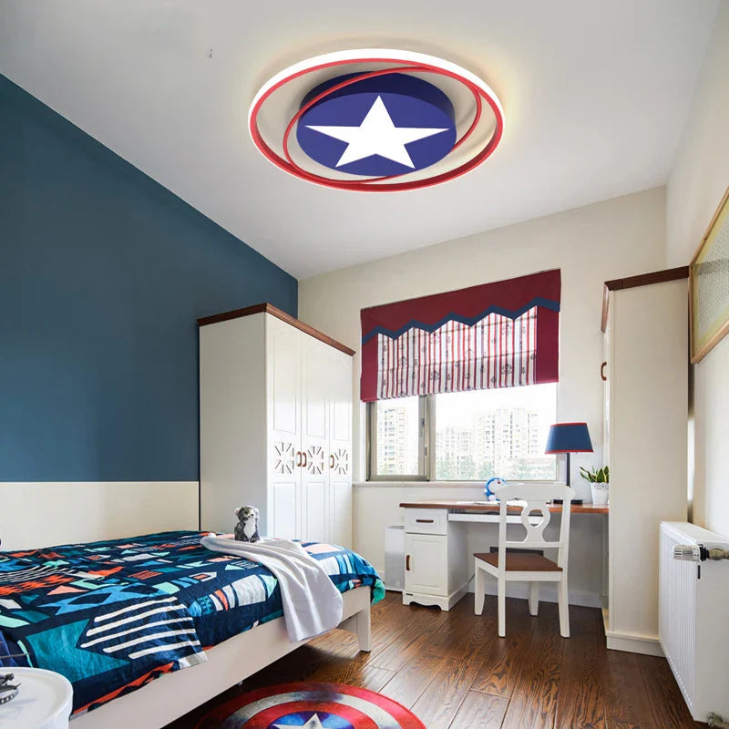 Captain America Shield LED Ceiling Light for Kids Room - Superhero Themed Bedroom Decor, Nursery Lighting for Boys & Girls - Perfect for Birthday Gifts & Marvel Fan Rooms