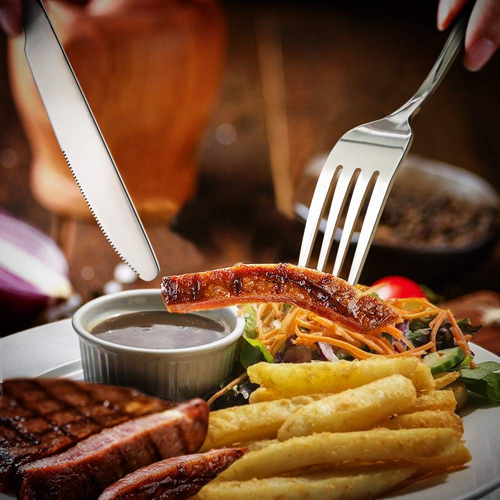 HIWARE 24-Piece Stainless Steel Forks Set - Food Grade 8 Inch Dinner Forks, Dishwasher Safe Silverware for Restaurants, Catering & Home Dining