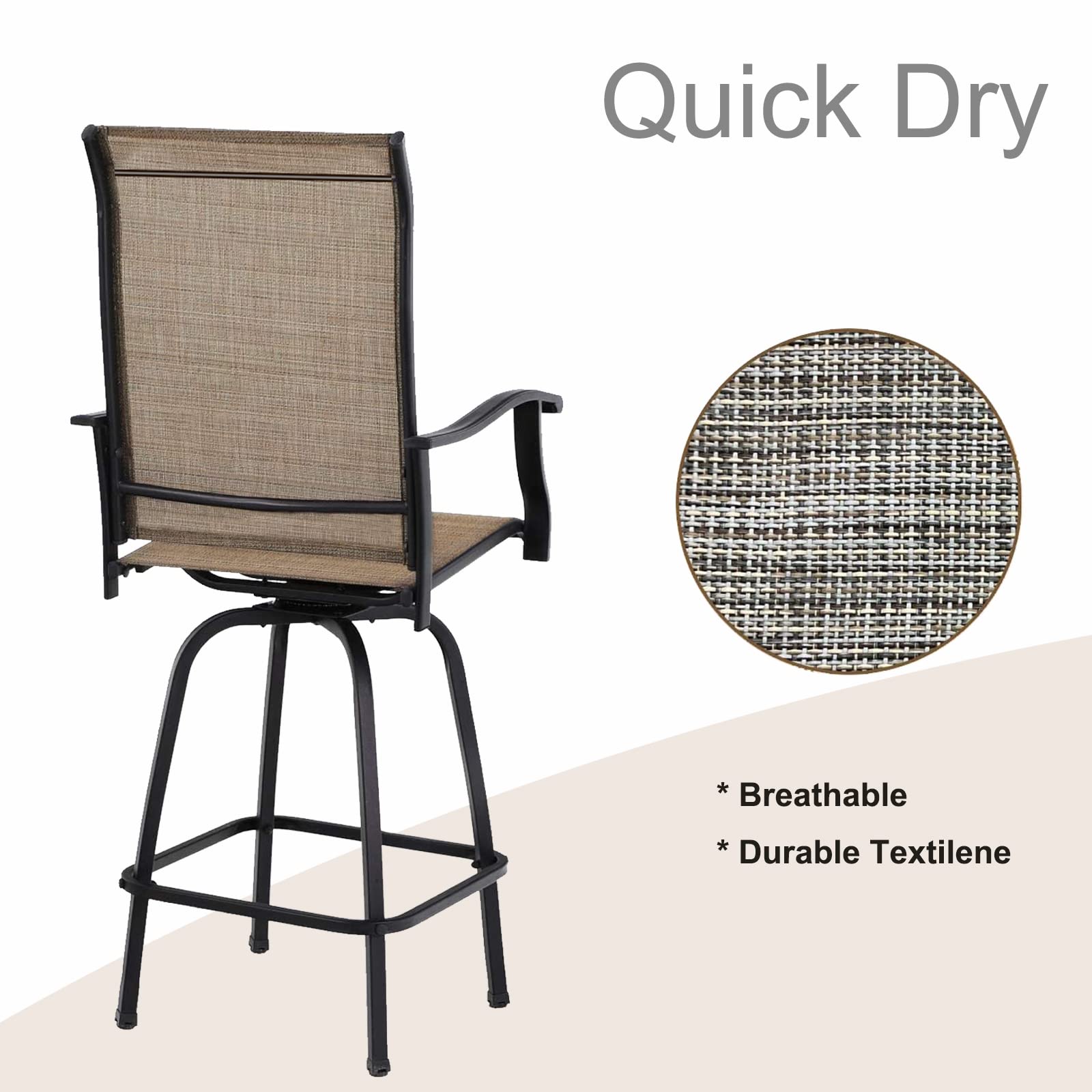 **Patio Swivel Bar Stools 2 Pack - High Back Outdoor Swivel Bar Chairs with Steel Frame & Quick-Drying Fabric - Industrial Style Bar Stools for High Bar Tables, Backyard, Lawn, Poolside & Garden - Perfect for Outdoor Dining, Lounging & Entertaining**