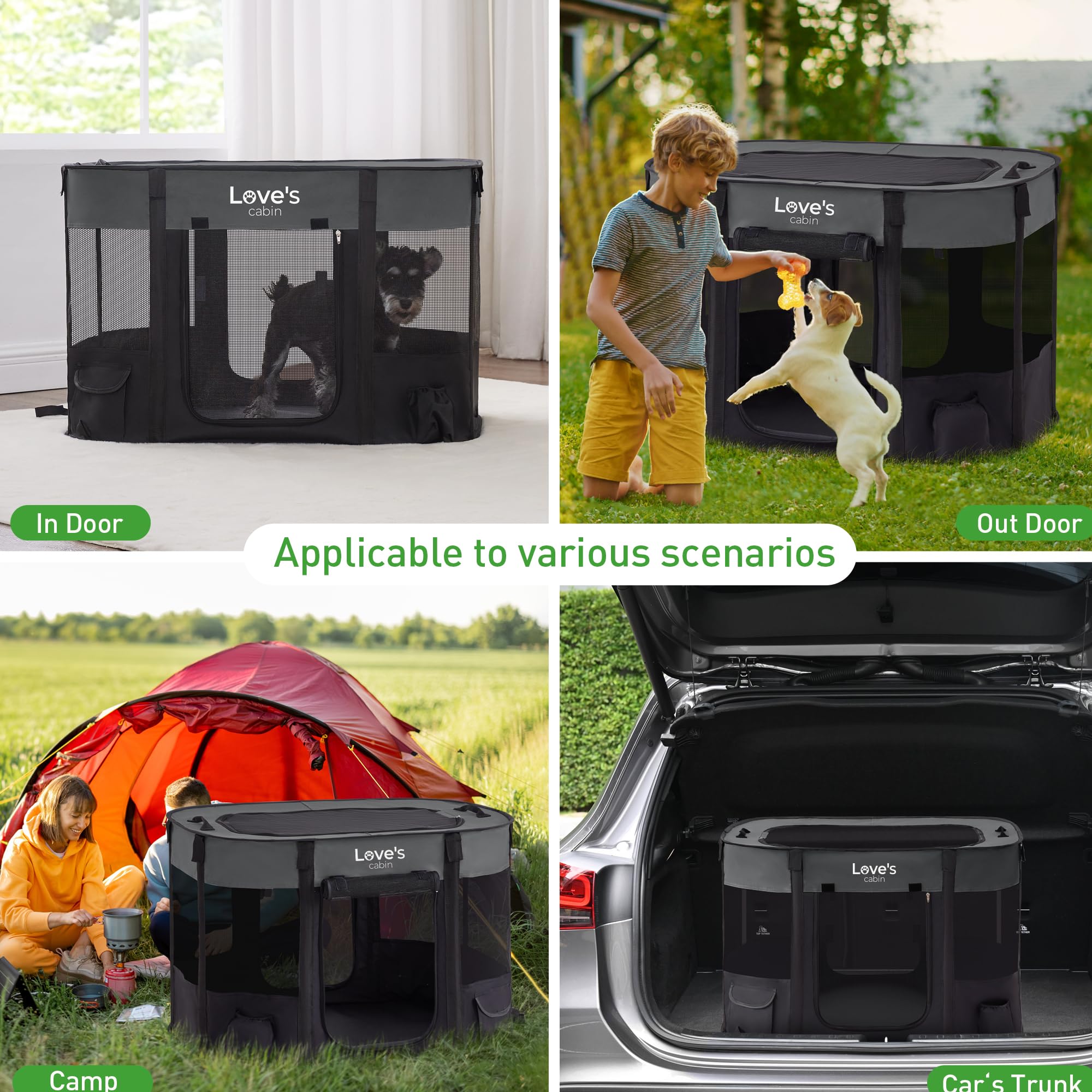 Love's Cabin Portable Pet Playpen for Small Dogs & Cats - Indoor/Outdoor Foldable Puppy Tent with Carrying Case (Grey, Size S) | Perfect for Travel, Camping & Home Use