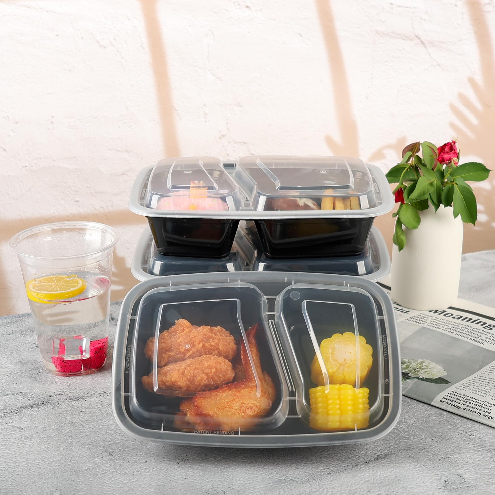30 Pack 2-Compartment Meal Prep Containers - 29 oz Reusable BPA-Free Food Storage with Lids | Microwave, Dishwasher & Freezer Safe | Stackable for Easy Storage | Perfect for Meal Prepping, Takeout & Leftovers