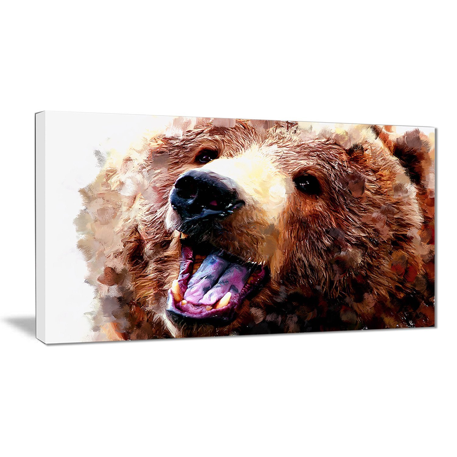 Happy Brown Bear Digital Art Print - Large Animal Canvas Wall Decor 40x20 Inches - Perfect for Living Room, Bedroom & Nursery Decor
