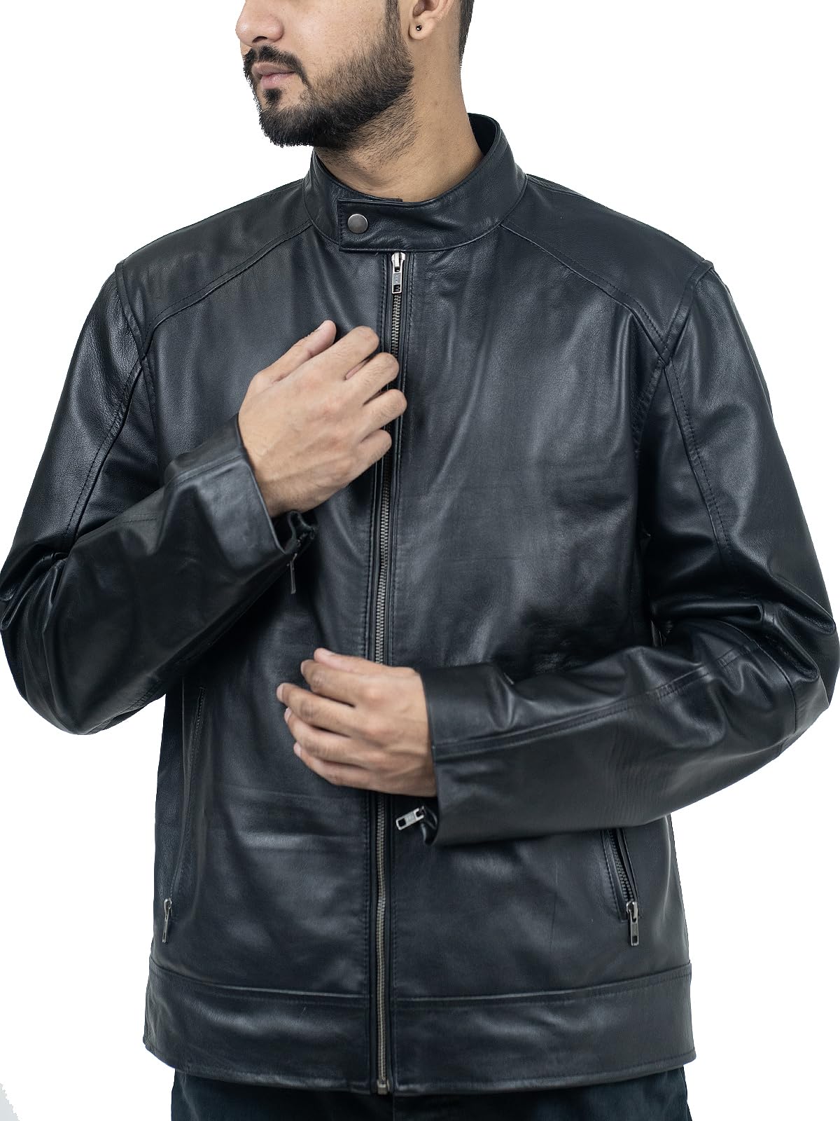 Genuine Lambskin Black Leather Jacket for Men - Premium Real Leather Biker Jacket - Stylish & Durable Outerwear for Motorcycle Riding, Casual Wear & Night Out