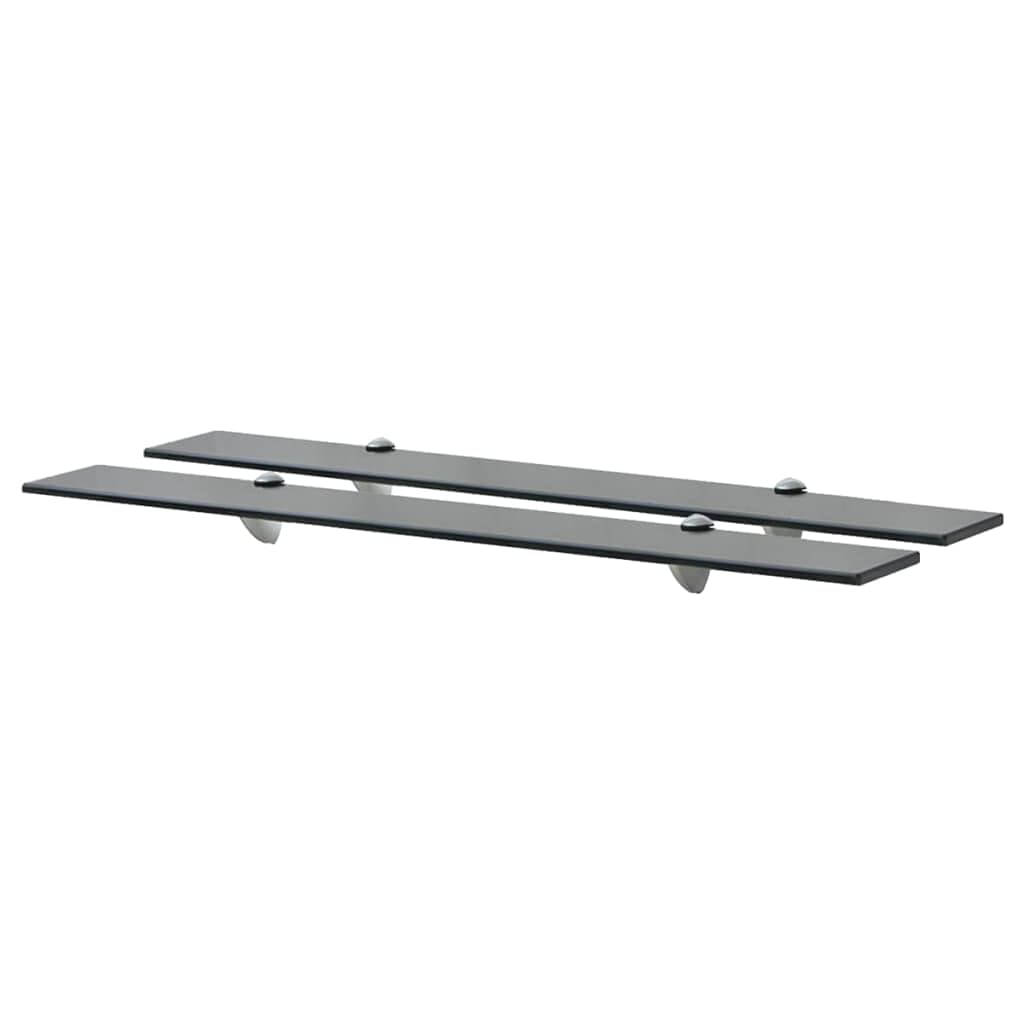 vidaXL Modern Floating Shelves Set of 2 - Black Tempered Glass Wall Shelves with Zinc Alloy Brackets - Easy Installation for Living Room, Bedroom & Office Decor