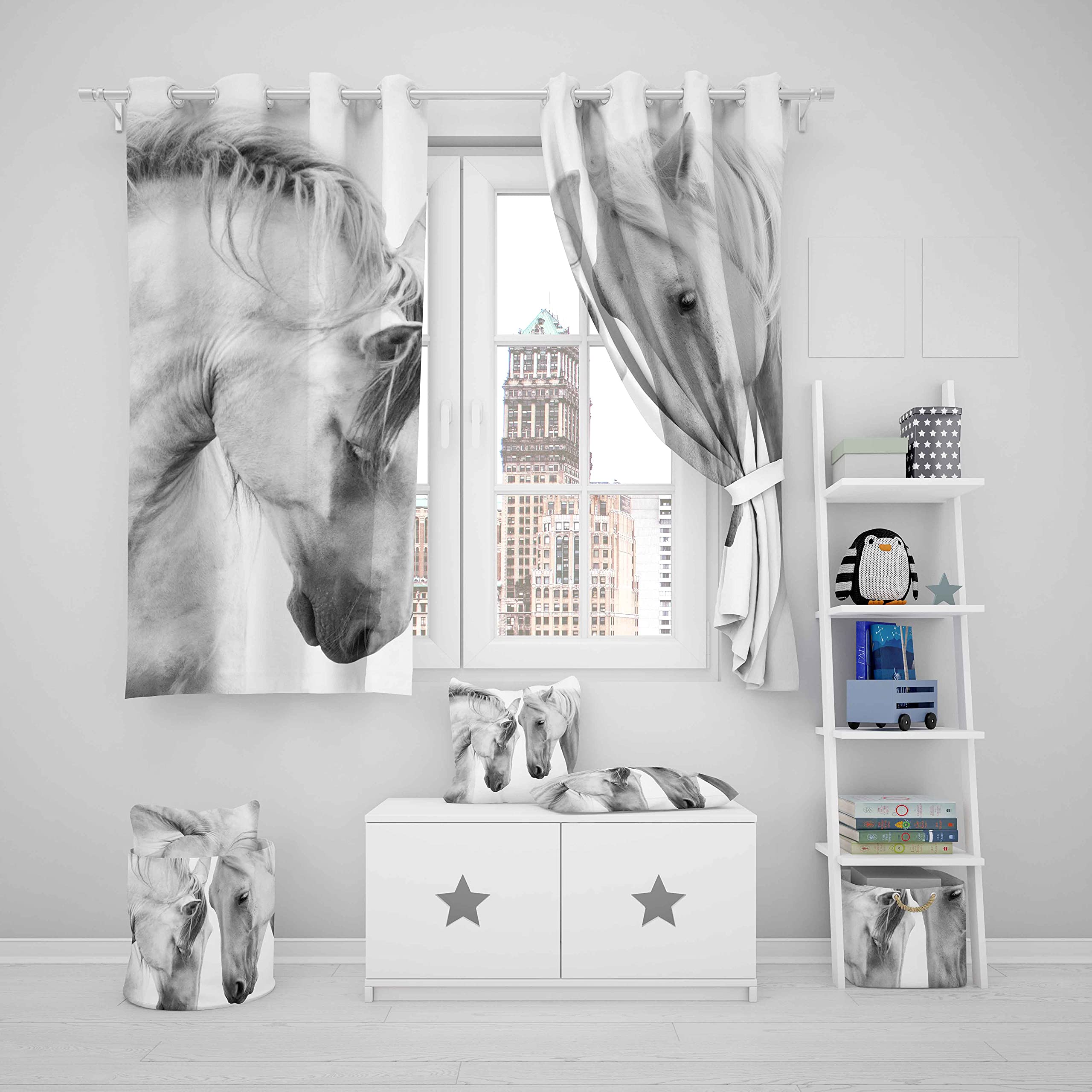 Galloping Horses 3D Window Curtains for Bedroom & Living Room - 52x90 Inch Wild Animal Print Drapes, Farmhouse Decor for Boys, Girls & Couples - Perfect for Wildlife Theme, Kids Room & Country Style Homes