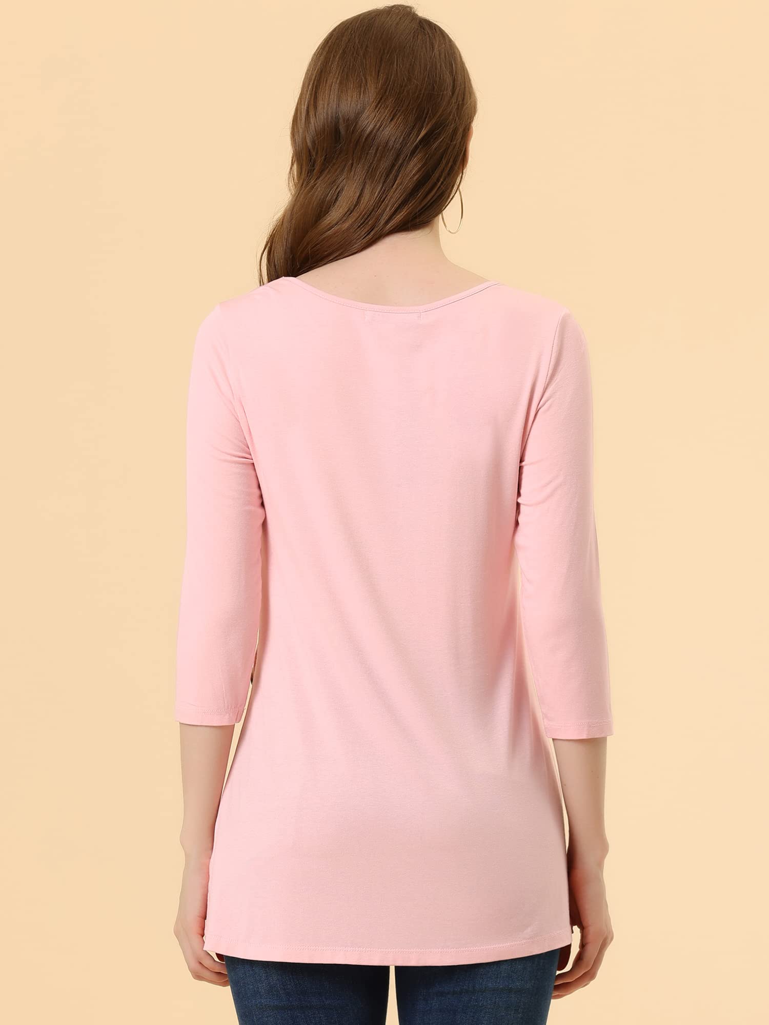 Allegra K Women's Loose Asymmetrical Hem Tunic T-Shirt - 3/4 Sleeve Round Neck Casual Top for Spring 2025 | Perfect for Everyday Wear, Office Outfits & Weekend Relaxation