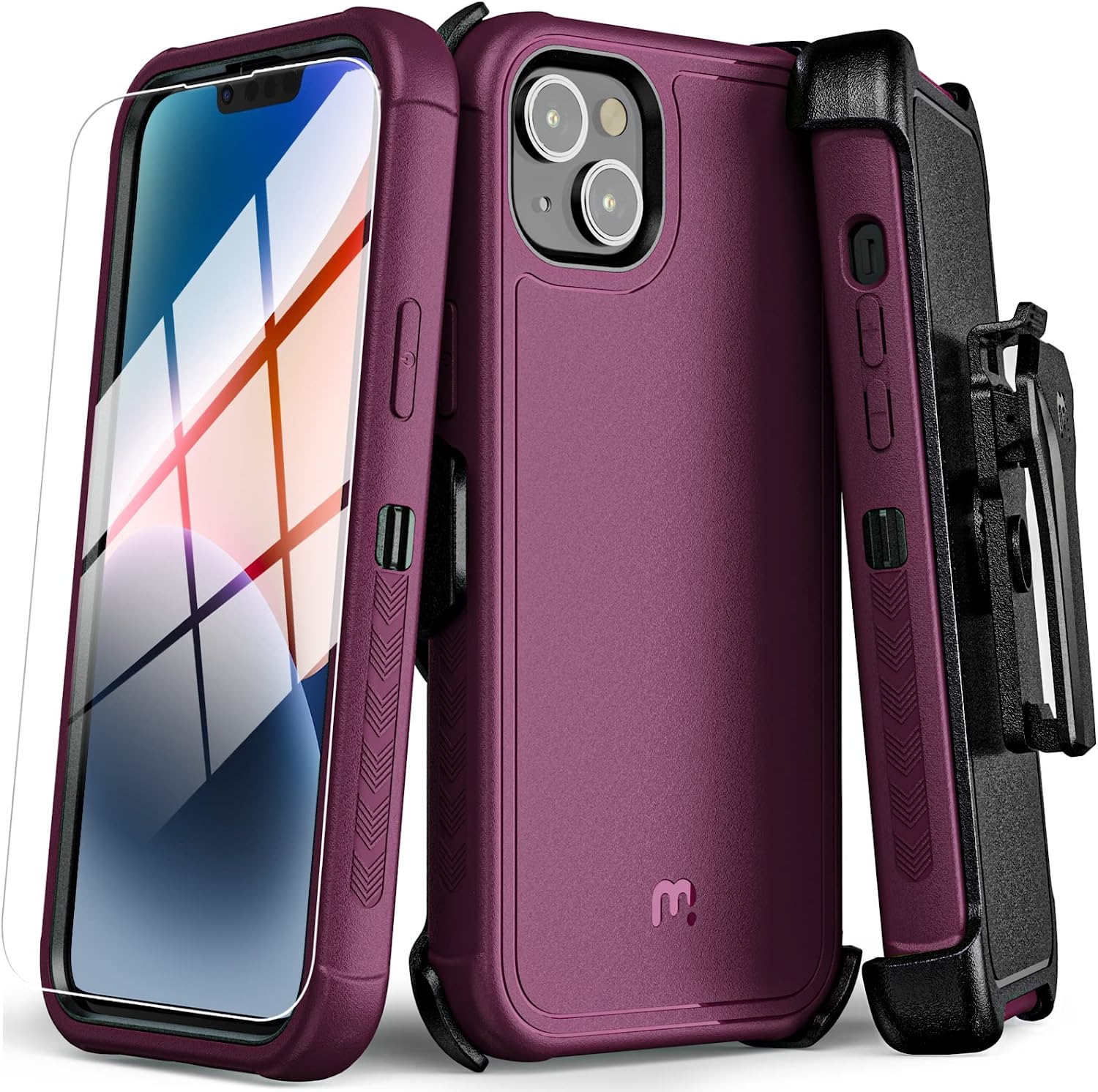 iPhone 14 Case with Belt Clip Holster & Tempered Glass Screen Protector | 6.1 Inch Heavy Duty Military Green | Perfect for Outdoor Activities & Daily Protection