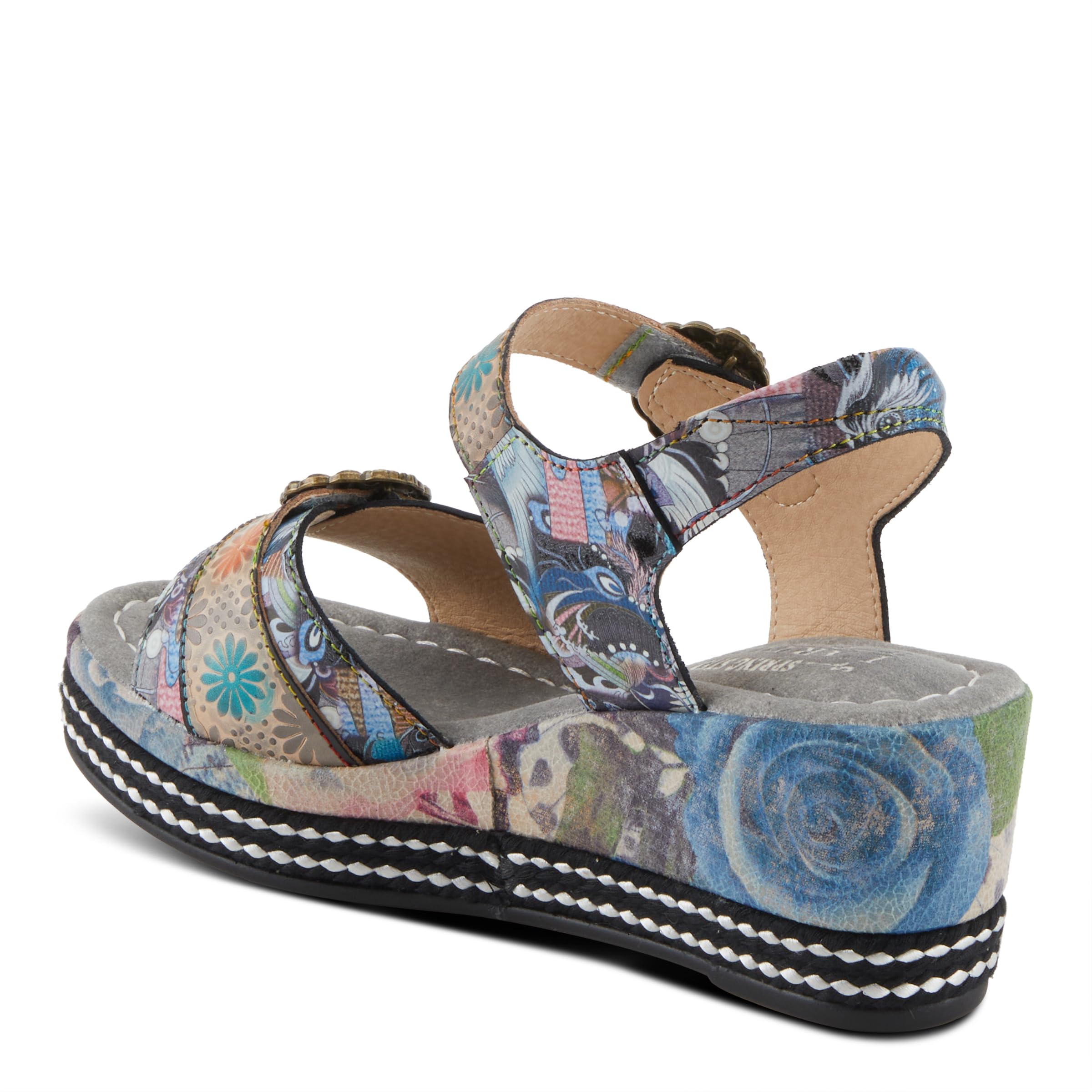 Spring Step L'Artiste Women's FLAVOUR Fashion Wrapped Wedge Sandals – Hand-Painted Leather Accents & Hook Loop Closure | Comfortable Summer Wedges for Beach, Casual Outings & Boho Style