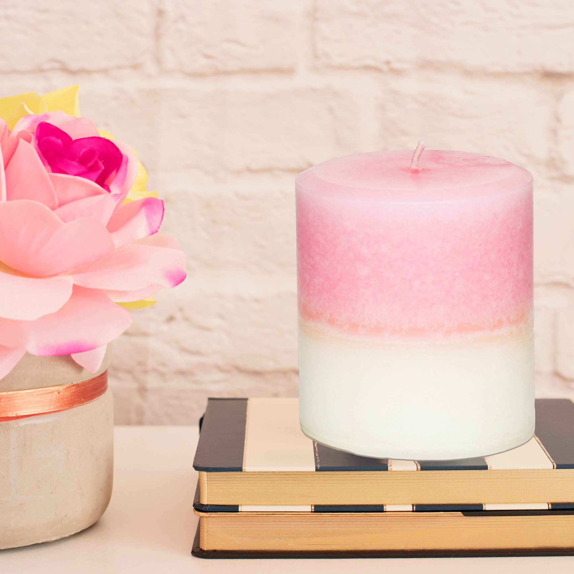 Kindred Essence Handmade Highly Scented Jasmine Rose Petals Pillar Candles - 14oz (397g) Long-Lasting 45-Hour Burn Time | Perfect for Romantic Dinners, Spa Relaxation & Home Aromatherapy