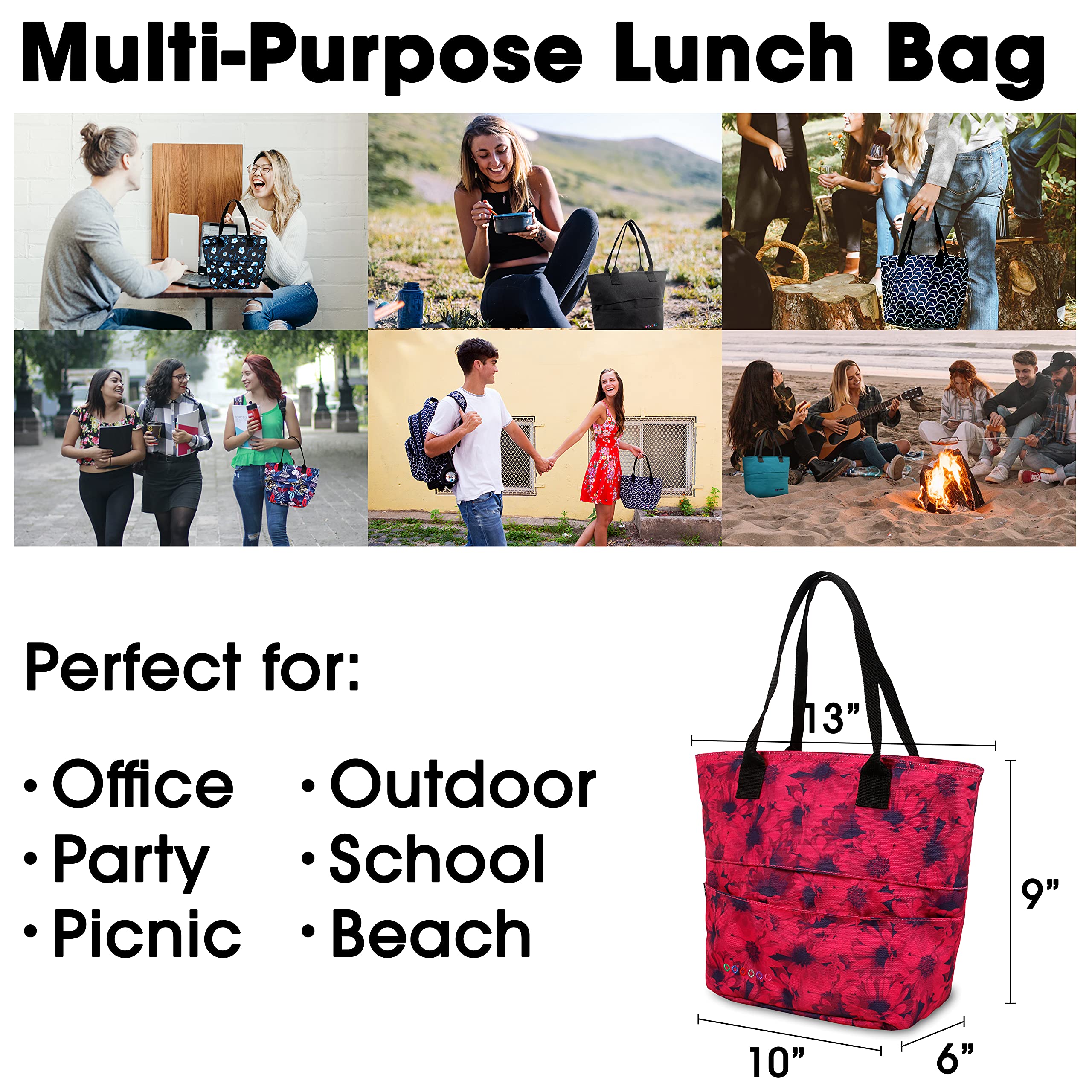 J World New York Insulated Lunch Tote Bag for Women & Teen Girls - Leakproof Reusable Lunch Box with Handle, Perfect for Work, School & Picnics | Bellis Design