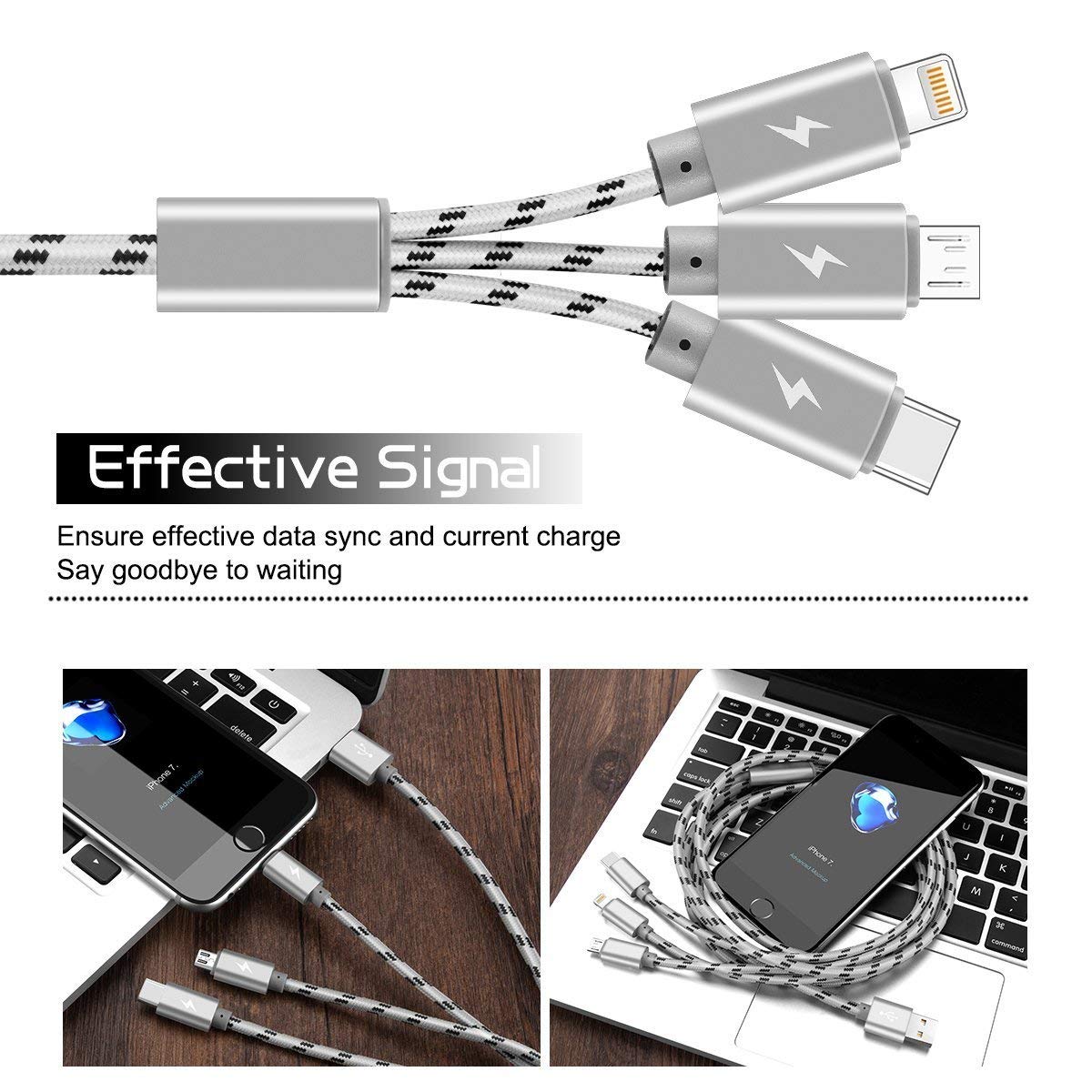 ASICEN 3-in-1 Multi Charger Cable [3M/9.8ft] - Fast Charging 3A USB Cable with Lightning/Type C/Micro USB for iPhone 16/15/14/13, Galaxy S23/S22/S21, Pixel, LG, Tablets, PS5 - Perfect for Home, Office, Travel & Car Charging