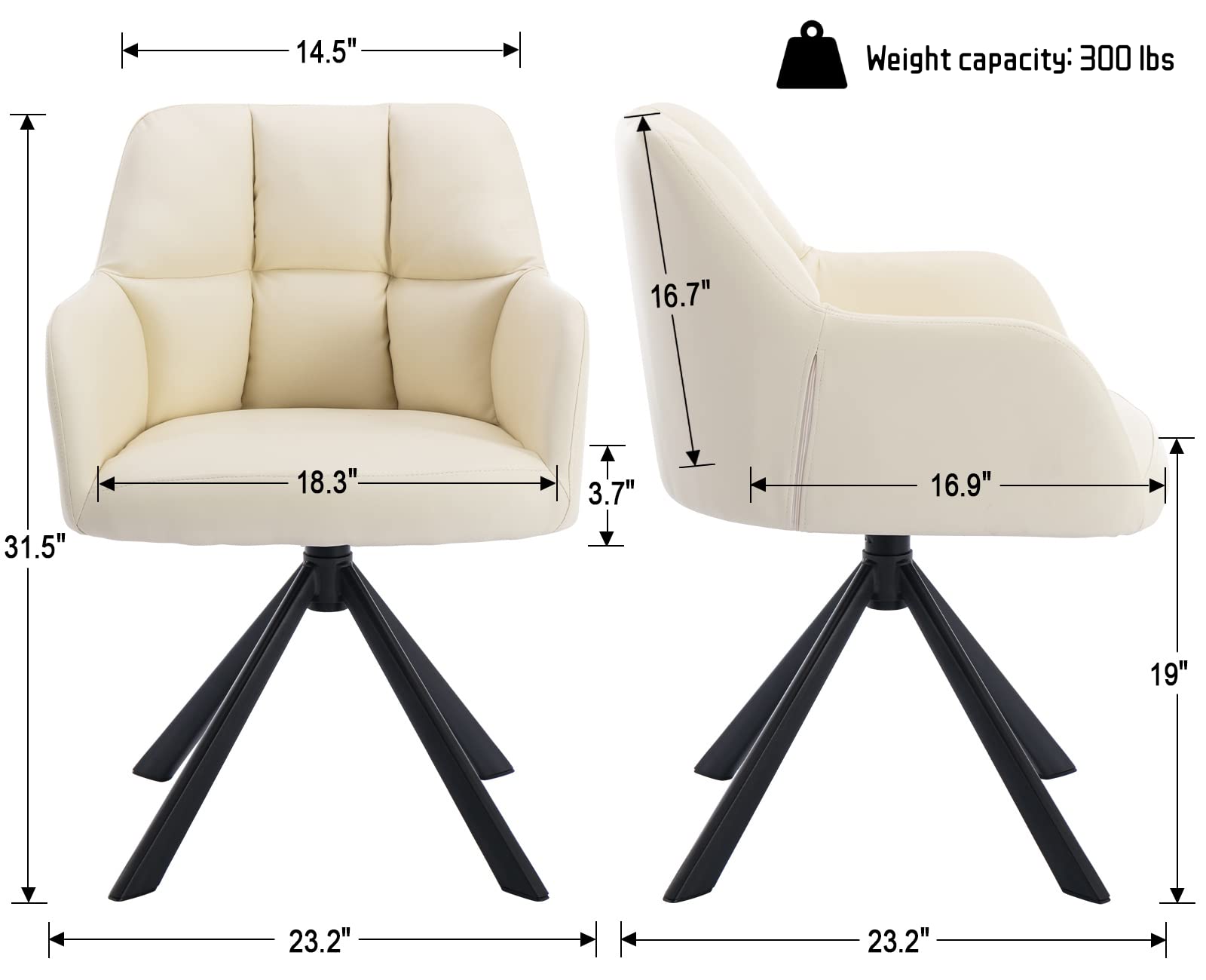 Shunzhi Ergonomic Swivel Desk Chair - PU Leather Accent Chair Without Wheels, Mid-Back Computer Task Chair with Arms for Small Spaces, Upholstered Reading Vanity Chair for Home Office, Living Room & Bedroom (Beige) - Perfect for Working, Studying & Relaxing