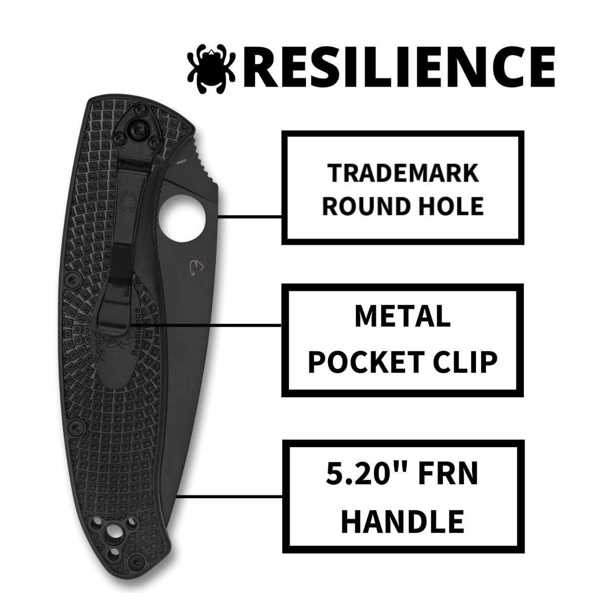 Spyderco Resilience Lightweight Folding Knife - High-Performance Steel Blade & Durable Black FRN Handle - Perfect for Camping, Hiking, and Outdoor Survival