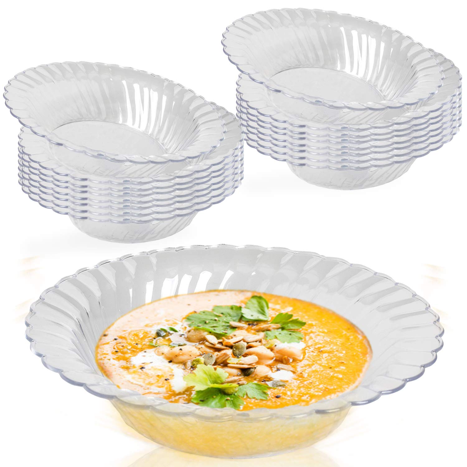Elegant Disposable Plastic Bowls 180 Pcs - 5oz Heavyweight Clear Soup Bowls for Party, Wedding & Holiday Events - Perfect for Desserts, Salads, Cereal, Ice Cream - Bulk Pack for Catering, Picnics & Family Gatherings