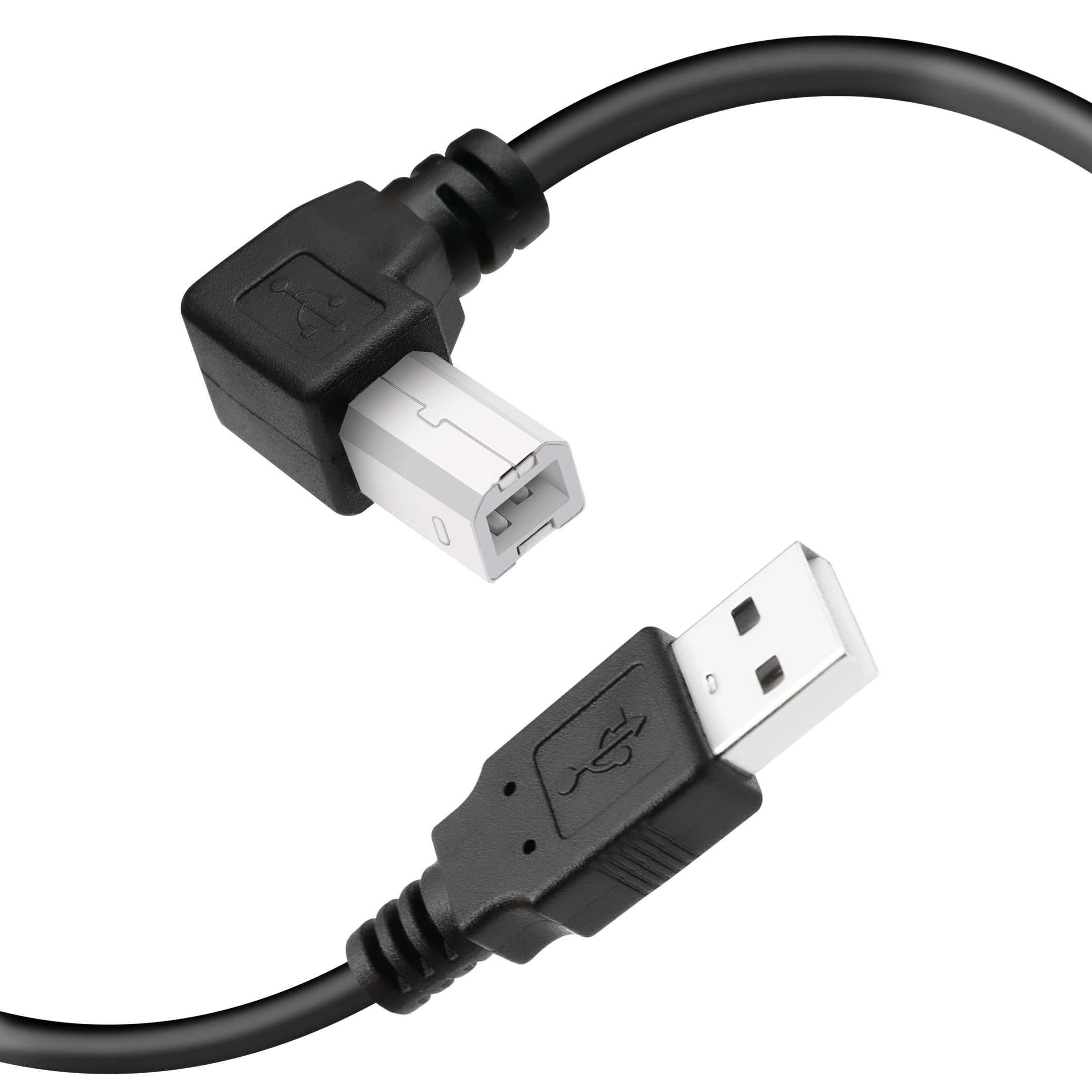 YACSEJAO 90 Degree USB 2.0 Printer Cable - A Male to B Male High Speed 480Mbps Cord for Printers & Scanners - 1.5M Left Angle (Perfect for Home Office, Small Business Printing & Document Scanning)