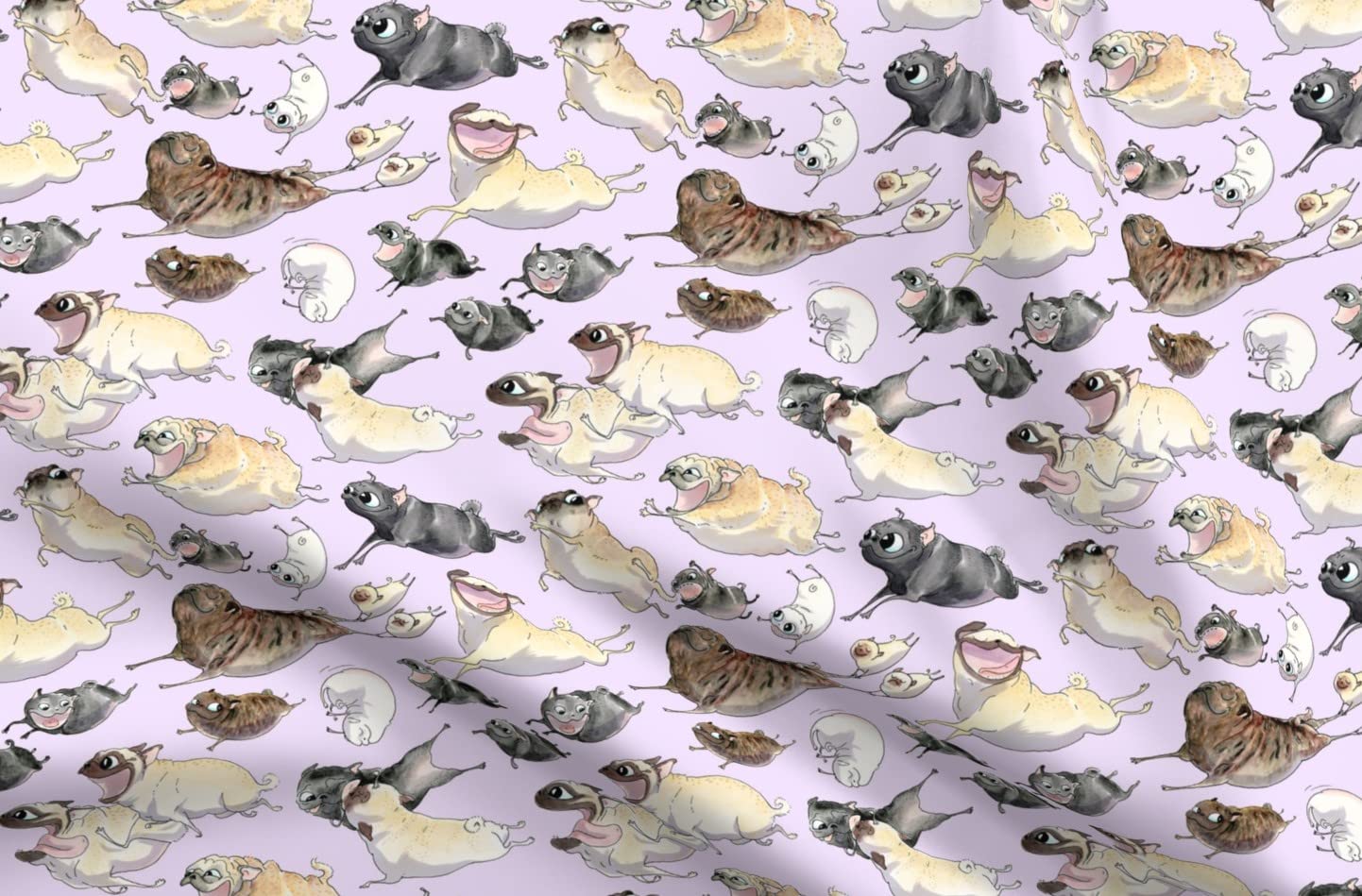 Pugs Lavender Pug Puppies Printed Minky Fabric by The Yard - Soft Plush Material for Sewing Baby Blankets, Quilt Backing & DIY Crafts - Funny Toy Breed Dog Pattern - Perfect for Nursery Decor, Pet Lover Gifts & Home Decor Projects