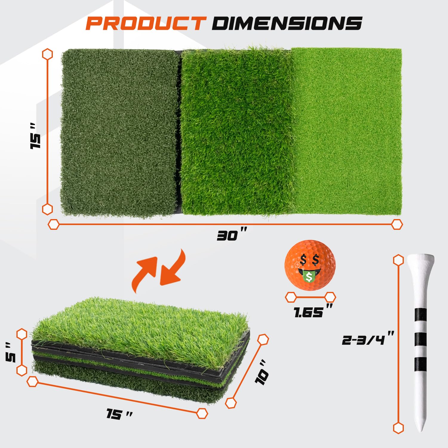 Extra-Large Weighted Base Golf Practice Mat - Foldable Tri-Turf Design for Indoor/Outdoor Training | Premium Golf Hitting Mat for Driving, Chipping & Swing Practice | Perfect for Home, Backyard & Driving Range Use
