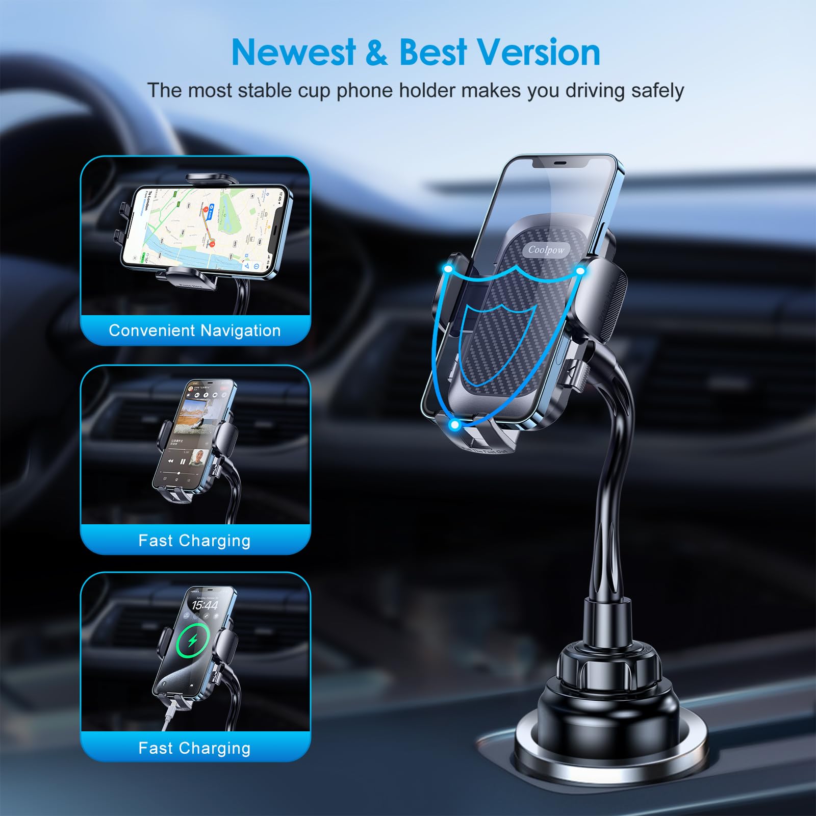 Adjustable Car Cup Holder Phone Mount for iPhone & Smartphones 4-7