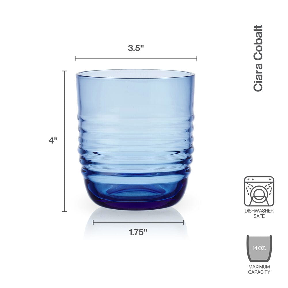 Ciara Cobalt Blue Set of 4 Double Old Fashioned Whiskey Glasses - Perfect for Bourbon, Scotch & Cocktail Drinking at Home Bar or Party Gifts