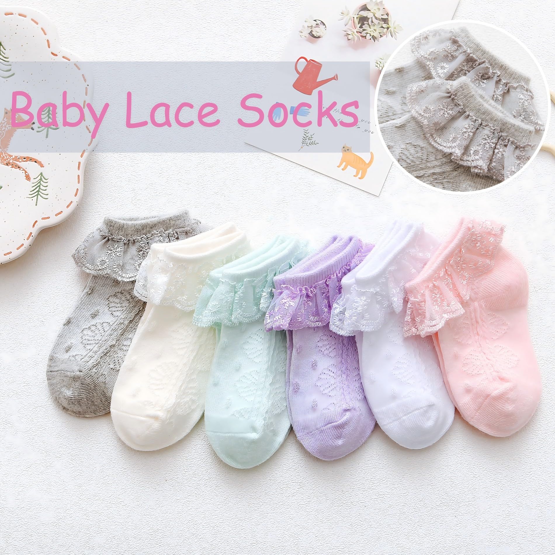 Adorable Baby Girls Ruffle Eyelet Lace Socks - Soft White Frilly Dress Socks for Newborns & Infants - Perfect for Special Occasions, Photo Shoots & Everyday Outfits