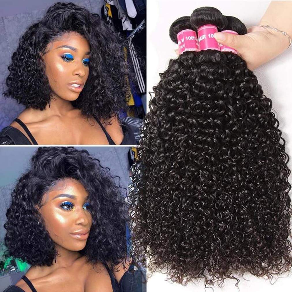 Sunber 10A Grade Brazilian Virgin Jerry Curly Human Hair Extensions - 3 Bundles 100% Unprocessed Remy Human Hair Weaves in Natural Black (14/16/18 Inch) | Perfect for Wavy Curly Hairstyles, Daily Wear & Special Occasions