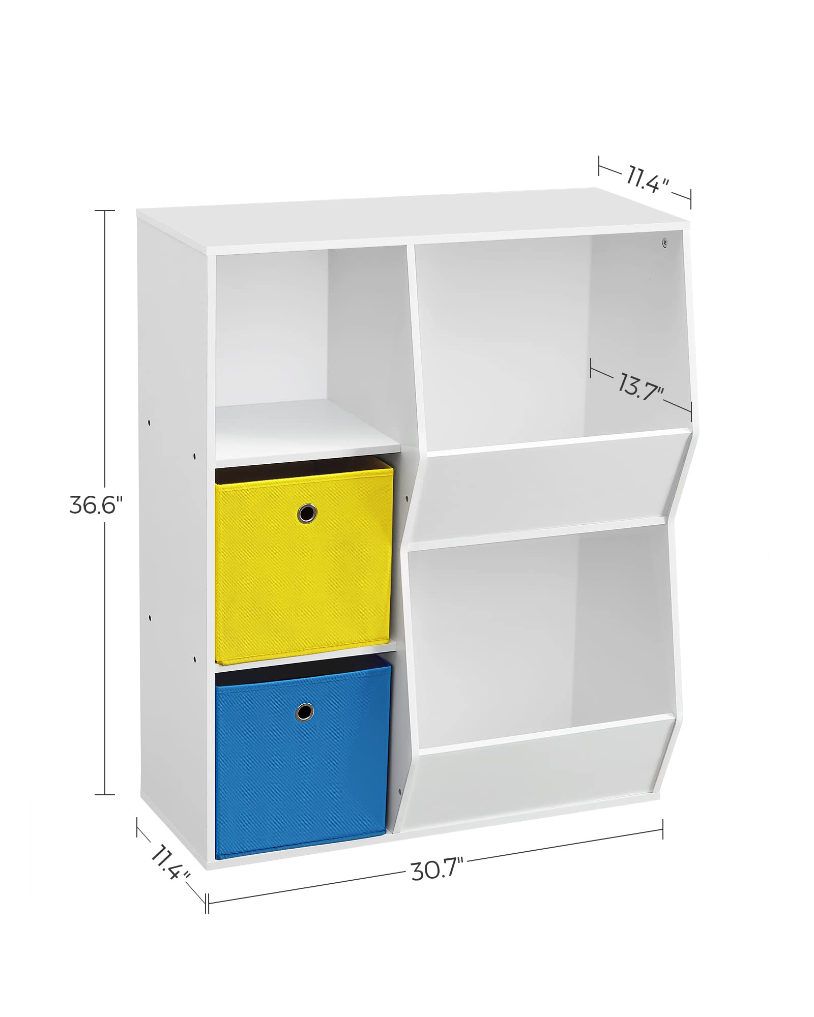 SONGMICS 3-Tier Kids Toy Storage Organizer with Fabric Bins & Adjustable Shelves - White Toy Shelf Organizer for Playroom, Nursery, Bedroom - Perfect for Organizing Toys, Books & Kids Room Decor