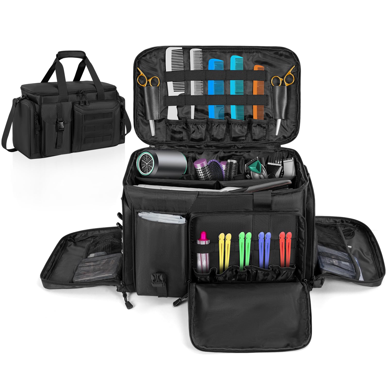 Professional Barber Hairdressing Bag with Adjustable Dividers - Travel Storage Organizer for Scissors, Clippers, Trimmers & Haircut Tools - Perfect for Salon Professionals & Mobile Barbers On-The-Go