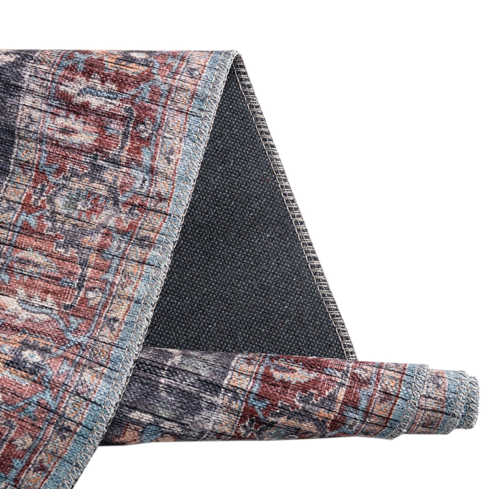 Maahru Collection Washable Rug – 9' x 12' Blue Low-Pile Indoor Rug | Soft & Durable for Living Room, Dining Room, Bedroom | Pet & Kid Friendly | Easy Clean Non-Slip Backing