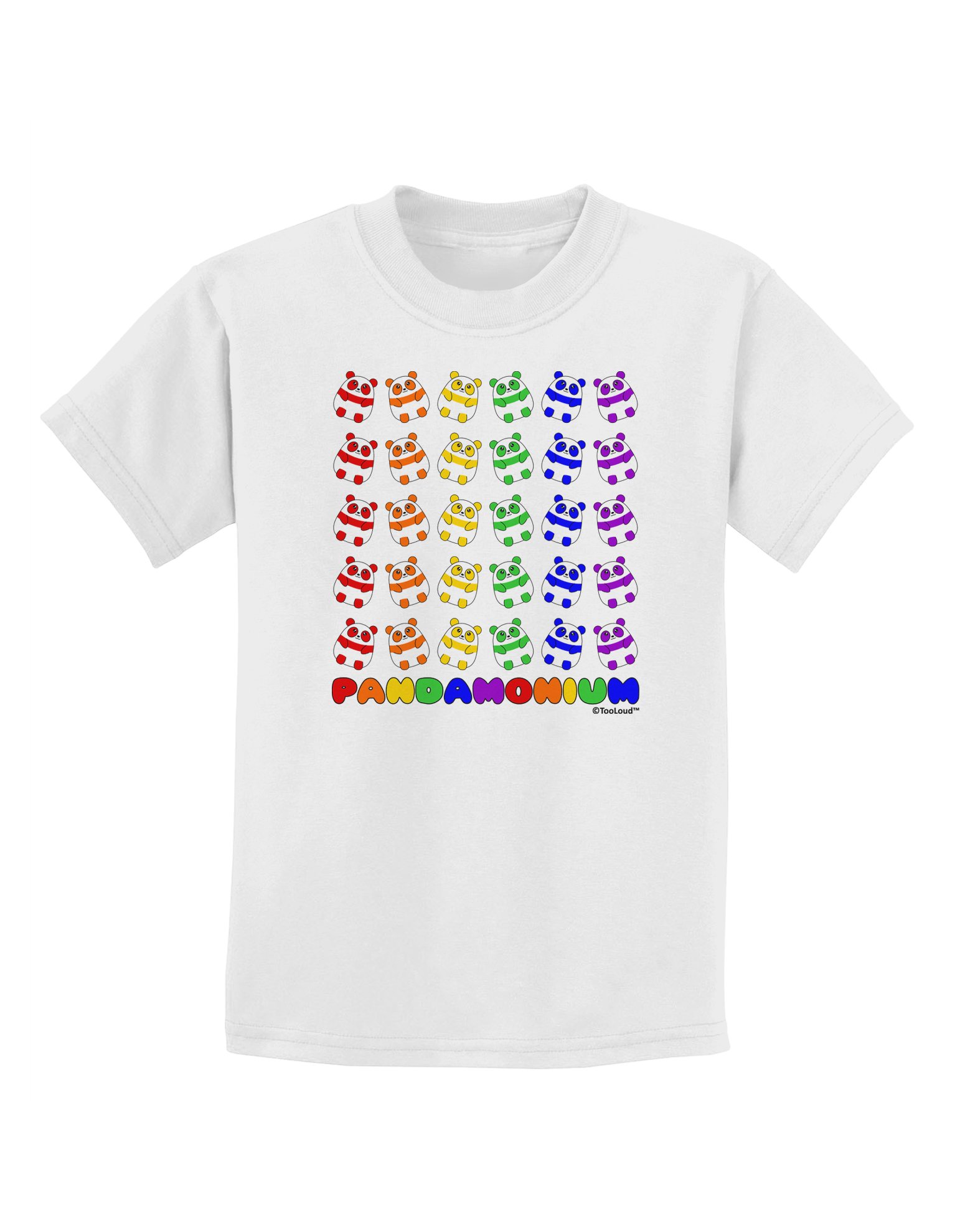 TooLoud Pandamonium Rainbow Pandas Kids T-Shirt - Cute Graphic Tee for Boys & Girls - Perfect for School, Playdates & Birthday Parties