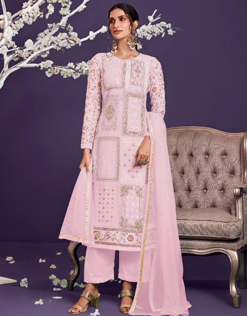 Baby Pink Pant Style Straight Georgette Pants for Women - Elegant Office Wear & Casual Outfits