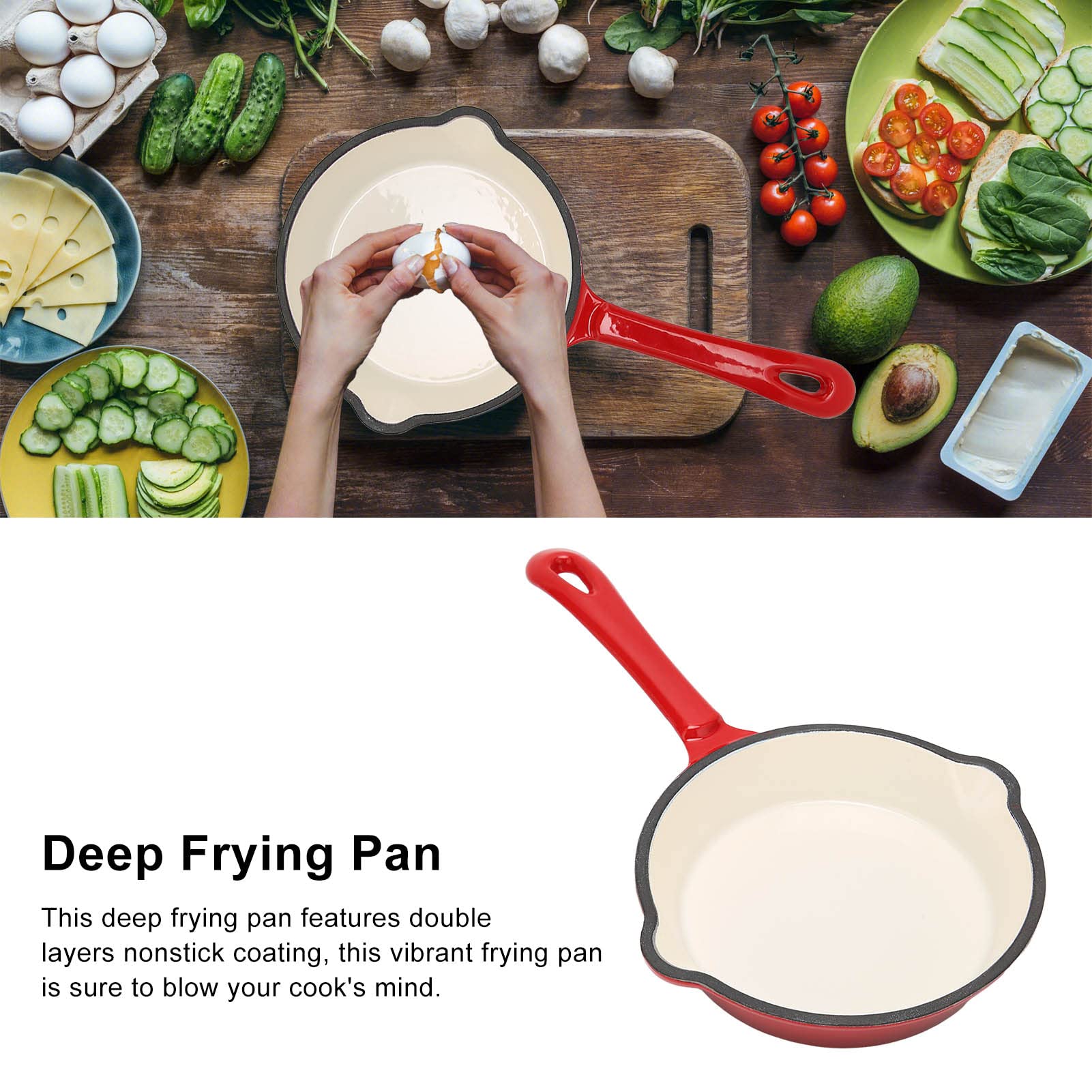 **Enameled Cast Iron Wok Pan - Double Non-Stick Coating, Pour Spout & Long Handle - Durable & Scratch-Resistant for Home Restaurant & Stir-Fry Cooking**