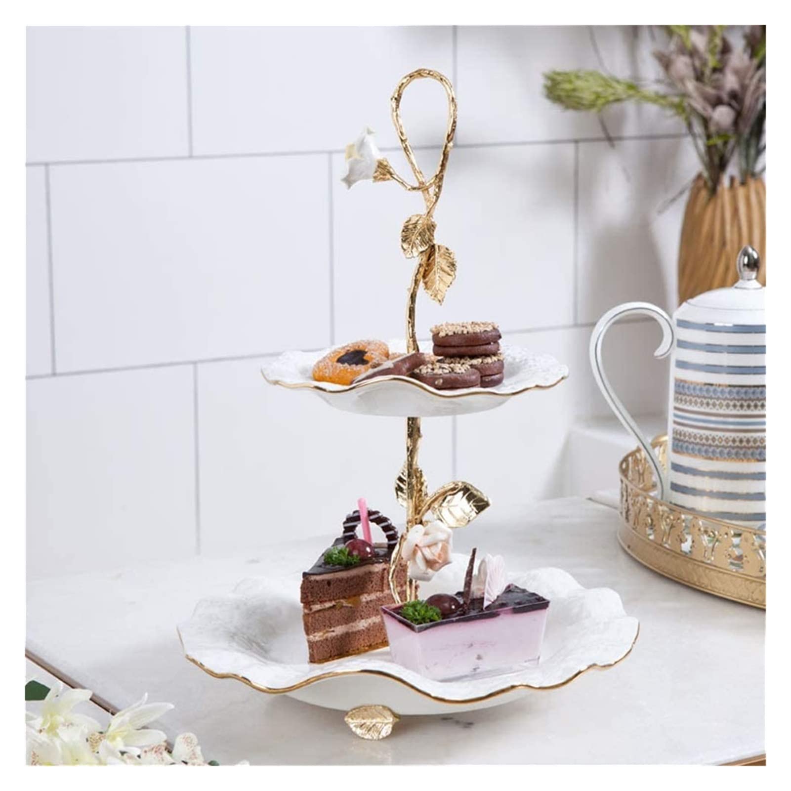 White Cake Stand Cupcake Stand - 3 Tier Dessert Tower for Wedding, Birthday Party & Tea Time - Fruit Display Rack for Elegant Decorations & Sweet Treats