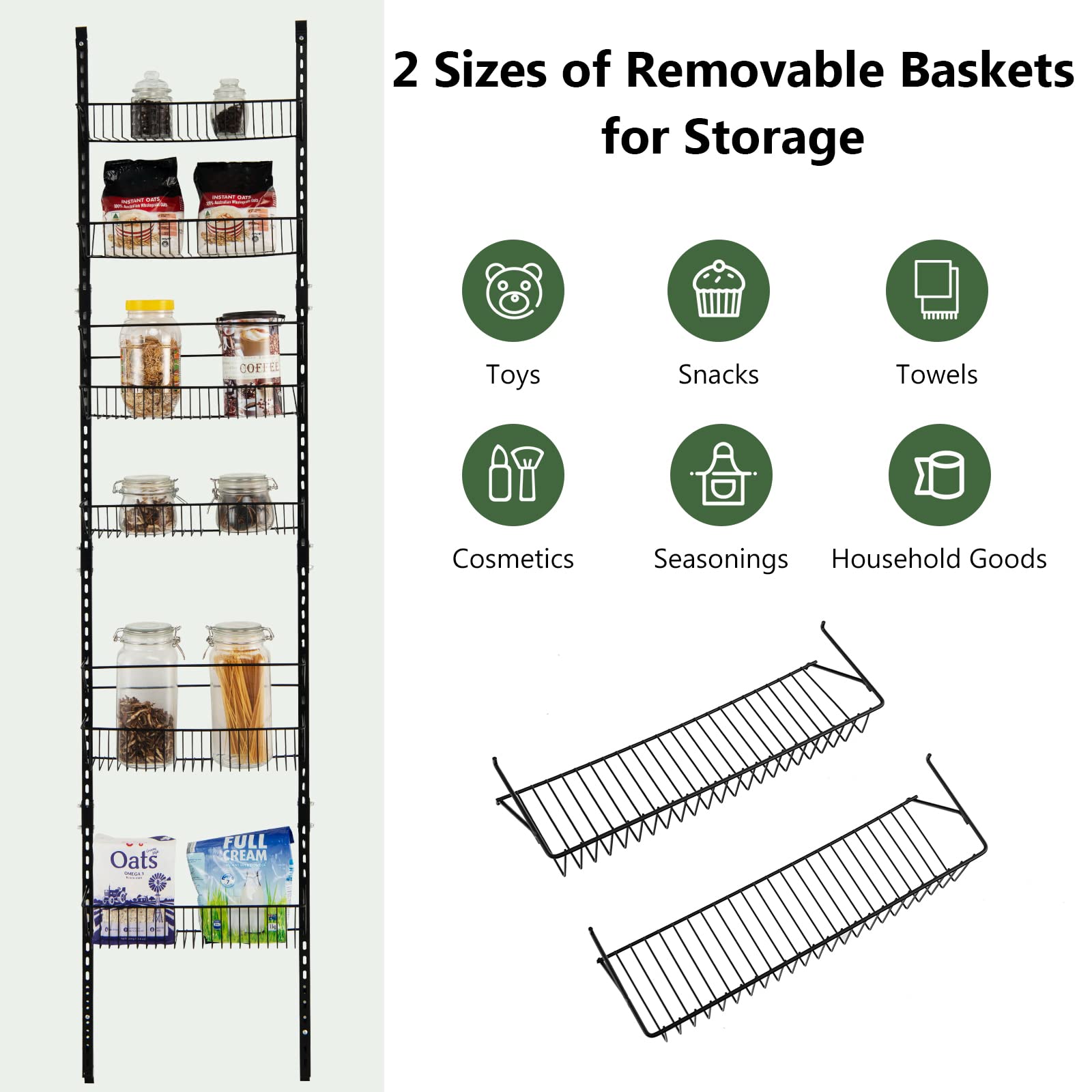 Giantex 6-Tier Over The Door Pantry Organizer - Heavy Duty Metal Wire Basket Storage Shelf with Adjustable Height, Hanging or Wall Mount - Perfect for Kitchen, Bathroom, Closet & Garage Organization (Black)