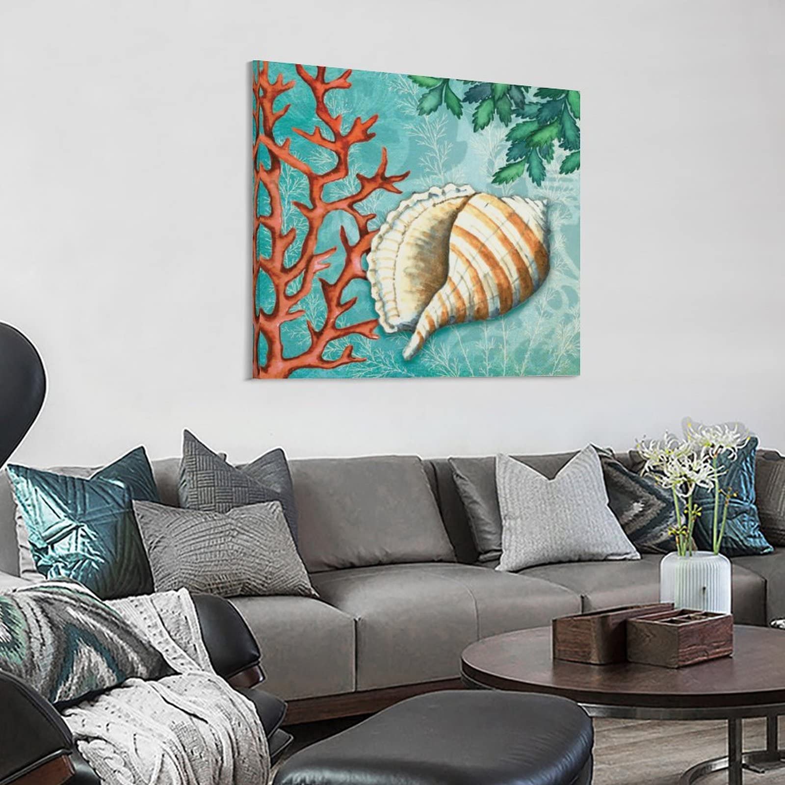Coastal Seashore Canvas Wall Art - 28x28inch (70x70cm) Bathroom & Home Decor Posters, Prints for Bedroom, Living Room | Beach-Themed Wall Decor Perfect for Coastal Homes, Vacation Rentals & Spa-Like Bathrooms