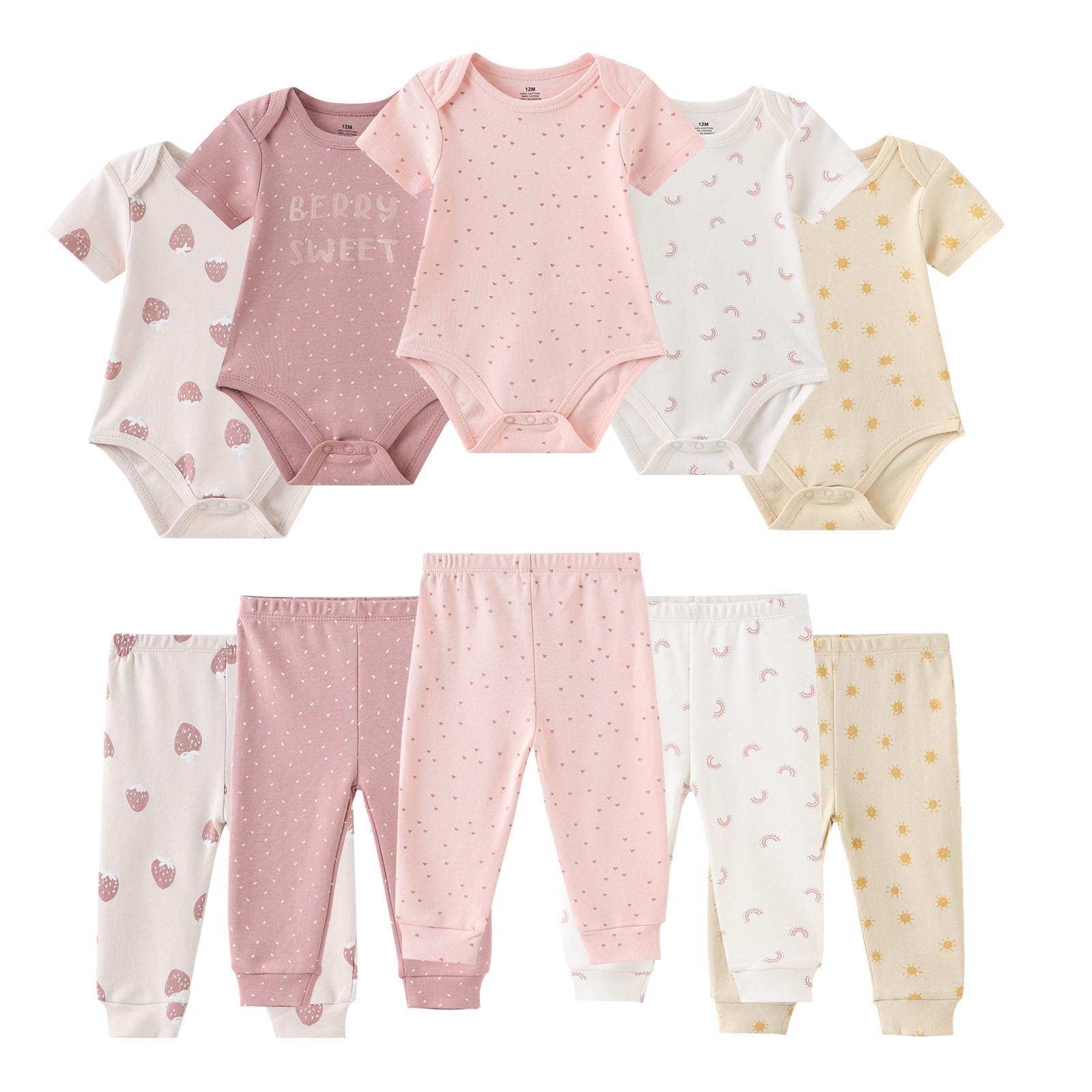 10-Piece Baby Bodysuit and Pant Set - Soft Cotton Newborn Clothes for Boys & Girls | Perfect for Everyday Wear, Gifts, and Photo Shoots