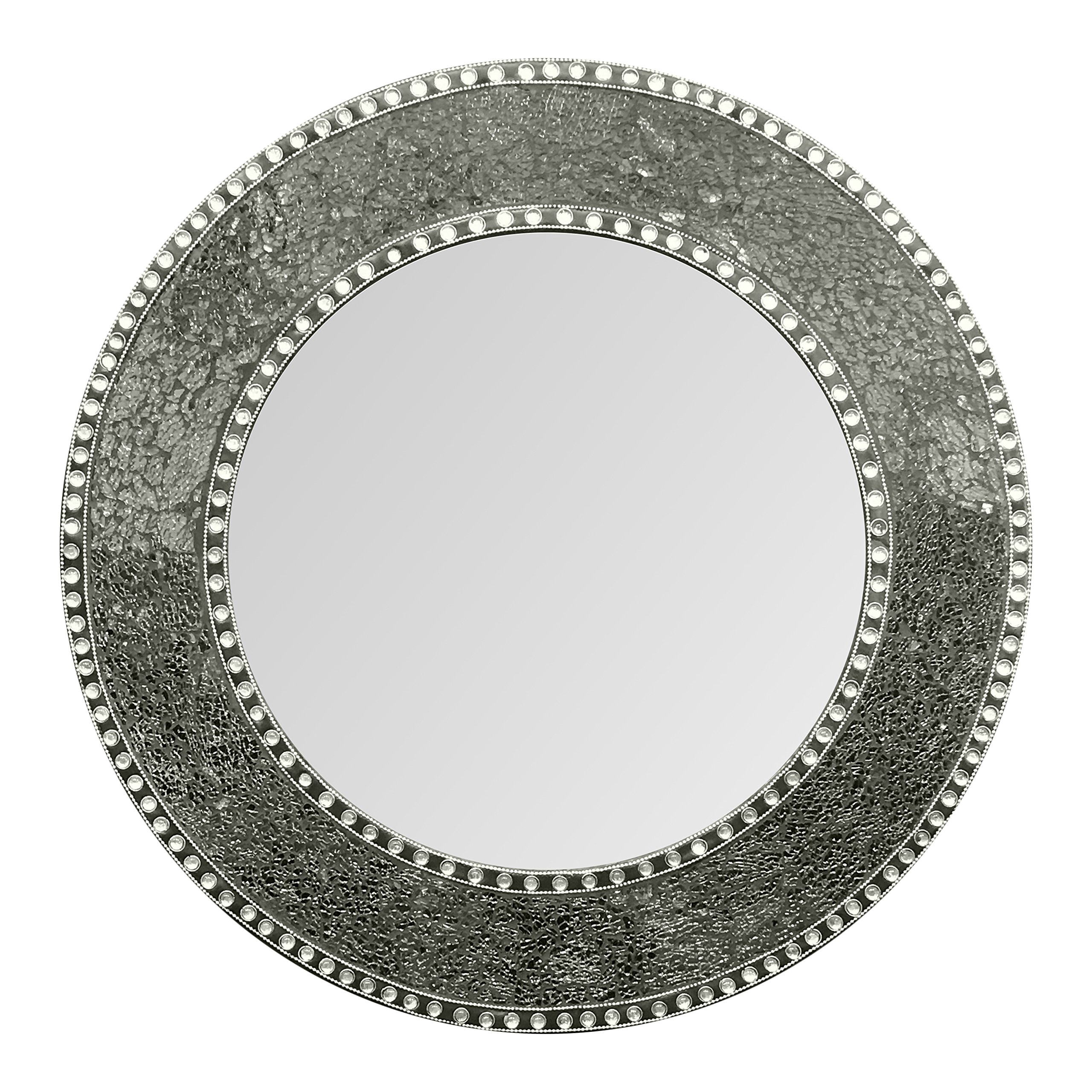 DecorShore 24-Inch Round Crackled Glass Mosaic Wall Mirror in Black - Elegant Bathroom Vanity Mirror & Entryway Decor for Home