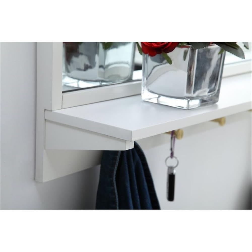 White Elegant Steel & Glass Entryway Mirror with Shelf - Home Decor