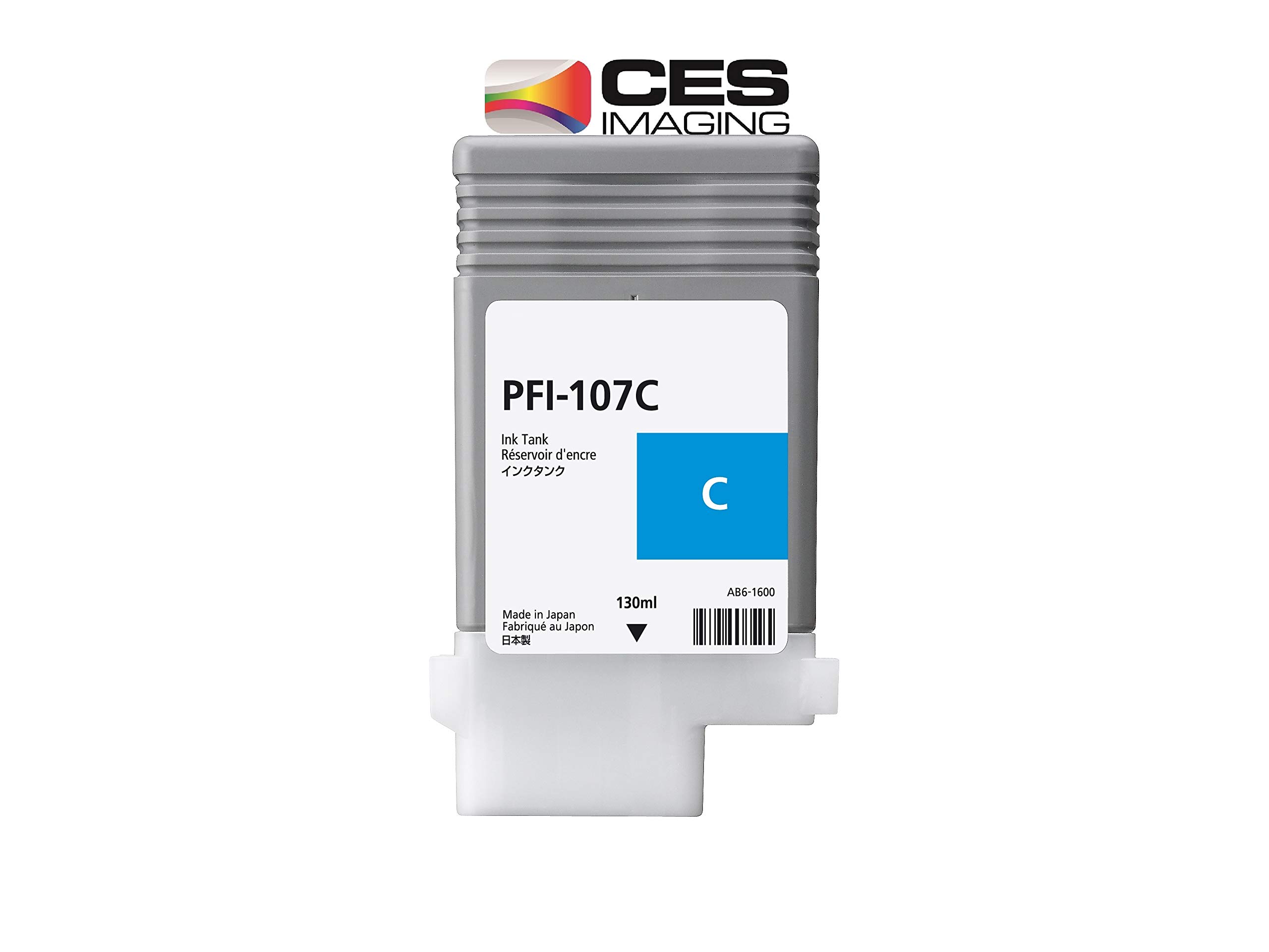 CES Imaging PFI-107C 130ml Cyan Ink Tank - New in Retail Package | Compatible with Printers, Ideal for Office & Home Printing Needs