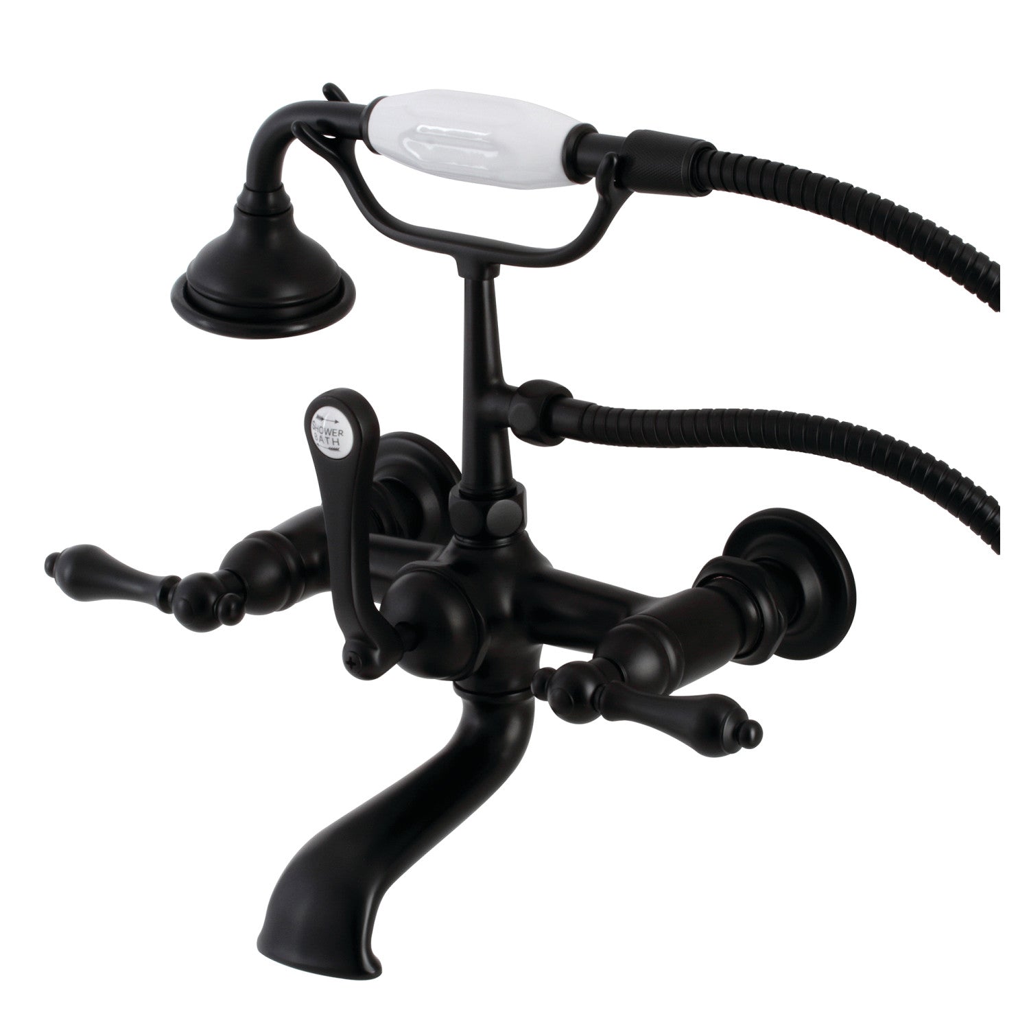 Vintage Matte Black Clawfoot Tub Faucet with Hand Shower - 3 Handle 2 Hole Wall Mount Bathroom Fixture for Antique Style Bathtubs | Perfect for Victorian, Farmhouse & Retro Bathroom Decor