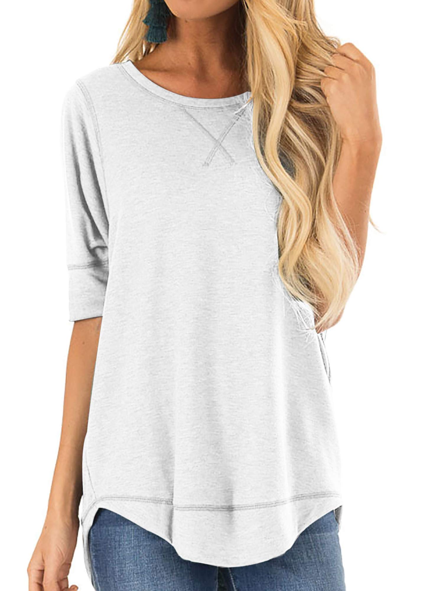 Women's Loose Fit Short Sleeve Cotton T-Shirts - Casual Crew Neck Pullover Tees with Side Split Design | Perfect for Everyday Wear, Weekend Outings & Summer Activities