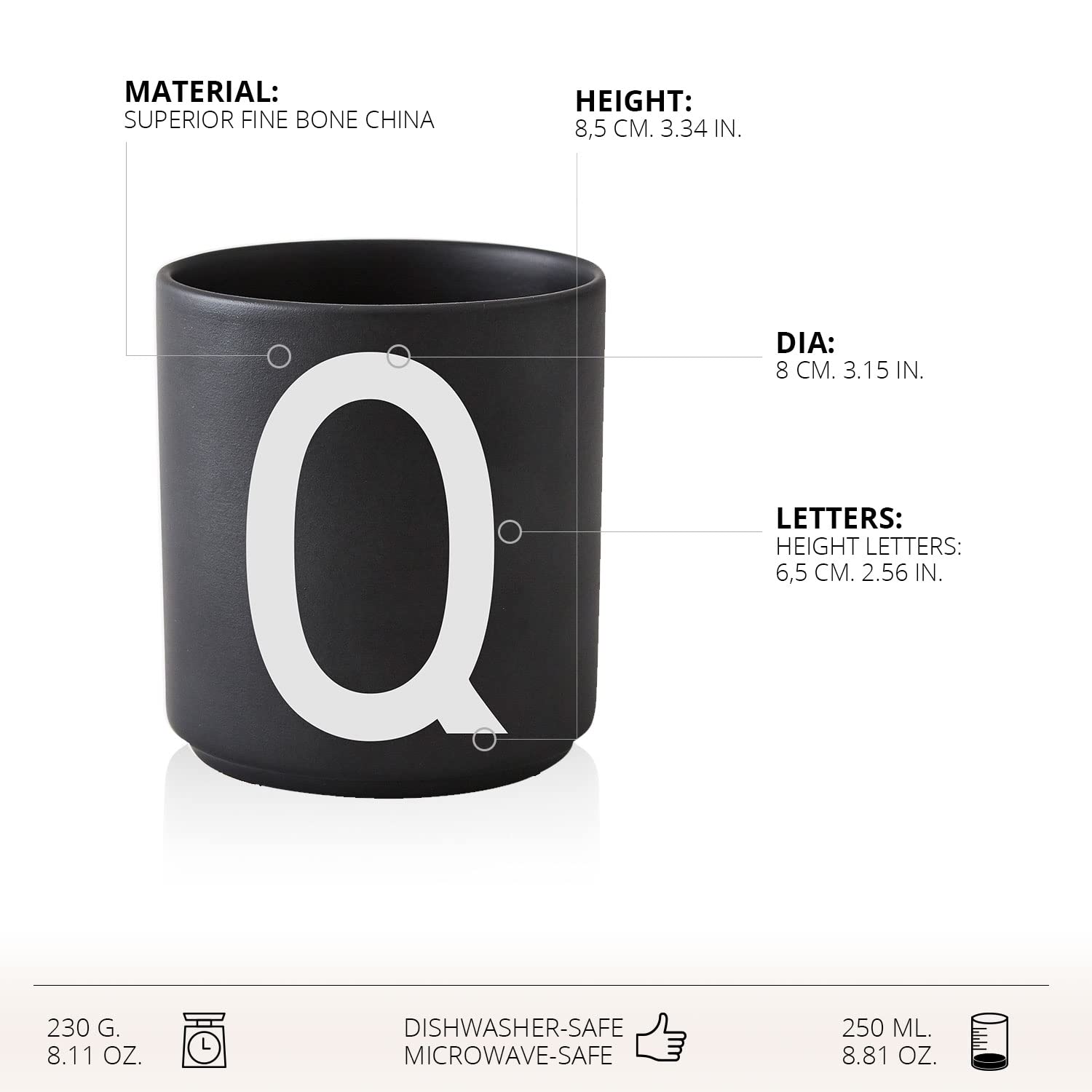 Personalized Monogram Coffee Mug with Initial A-Z | 11 oz Porcelain Tea Cup for Men & Women | Unique Christmas & Thanksgiving Gift for Her, Him, Friends | Perfect for Home, Office & Holiday Gifting | Black Design Letters Mug