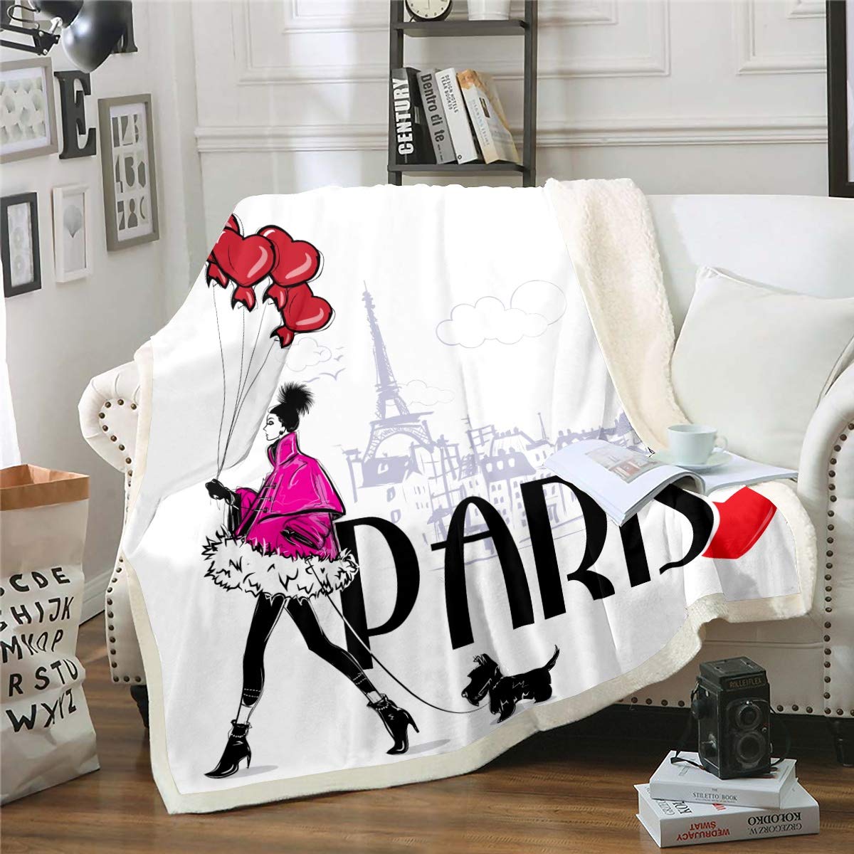 Eiffel Tower Fleece Blanket - Paris Themed Reversible Sherpa Throw for Sofa, Bed, Travel - Soft Microfiber French Style Blanket 30x40 Inches - Perfect for Home Decor, Gift, and Cozy Nights