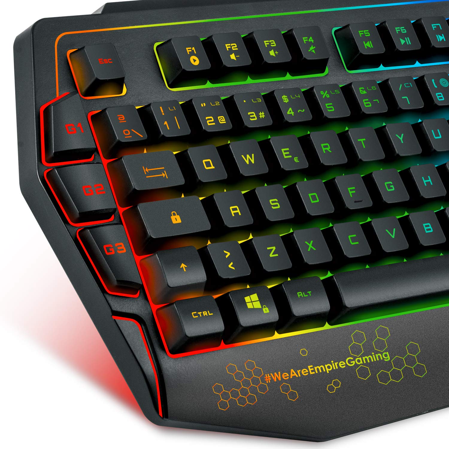 Empire Gaming K900 RGB LED Backlit Semi-Mechanical Gaming Keyboard - 105 QWERTY Keys (Spanish ES Layout), 9 Lighting Modes (8 Preset + 1 Customizable), 19-Key Anti-Ghosting - Perfect for PC Gaming, Streaming & Office Work