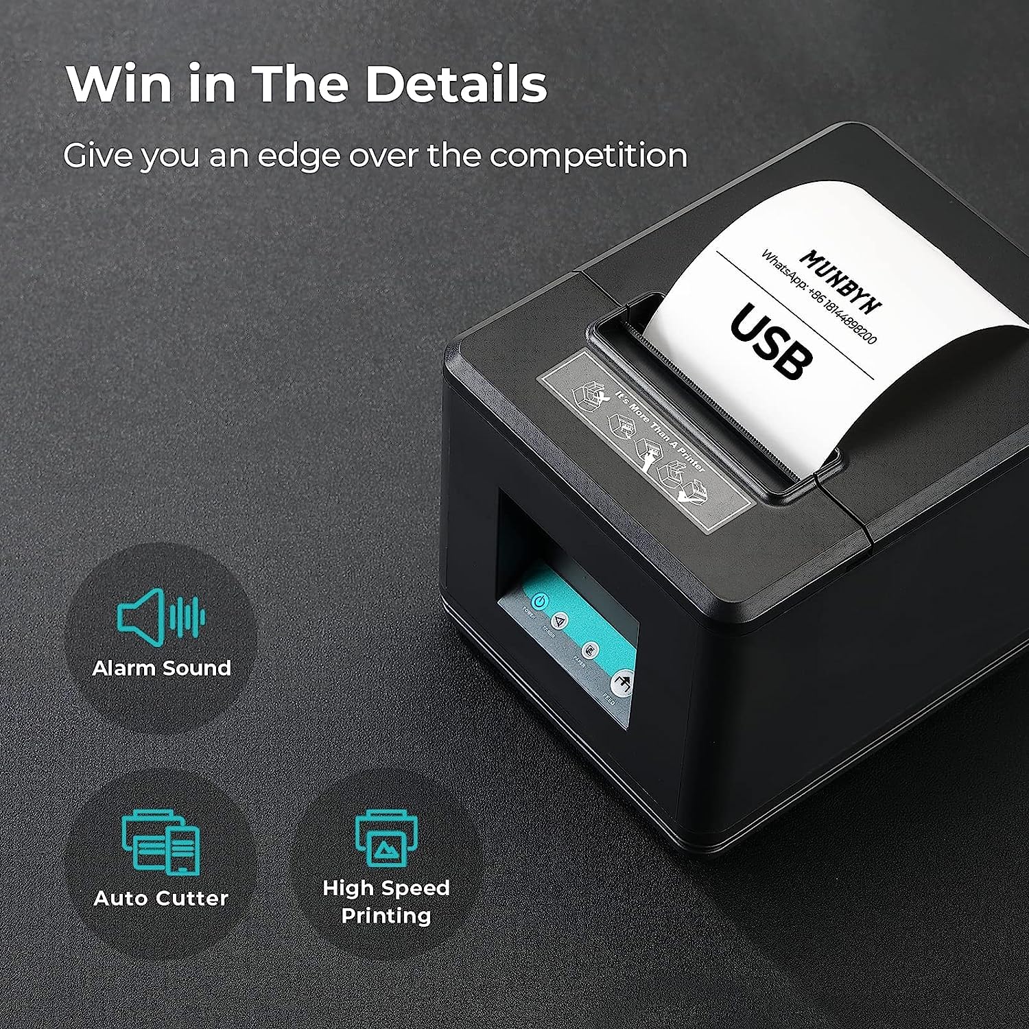 MUNBYN 80mm USB Thermal Receipt Printer with Auto Cutter - ESC/POS Compatible for Windows & Mac - POS System, Retail Store, Restaurant, Small Business (USB Interface Only)